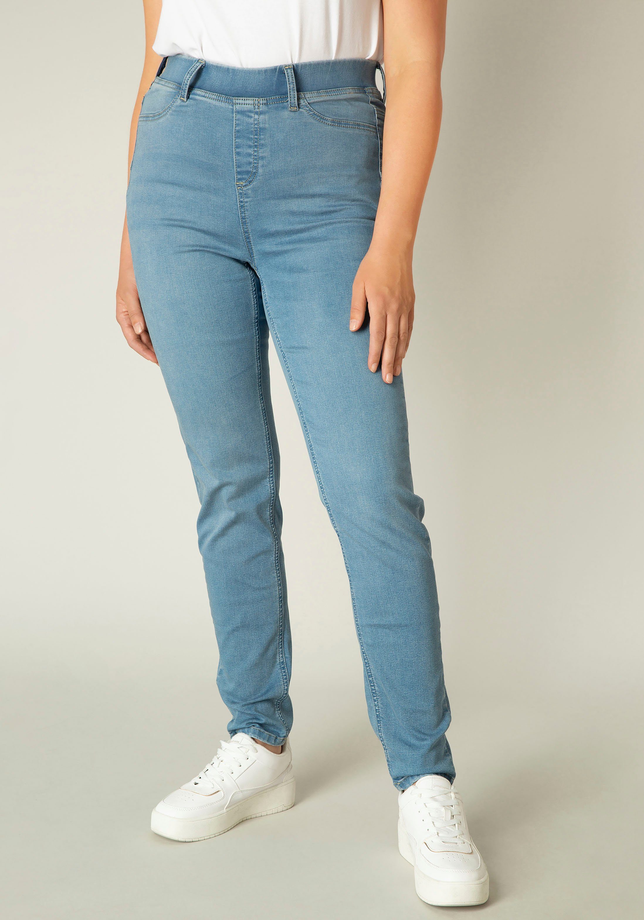 Base Level Curvy Jeggings TESSA met gesuggereerde insteekzakken en stretchpercentage dames jeggings maat 46 blauw