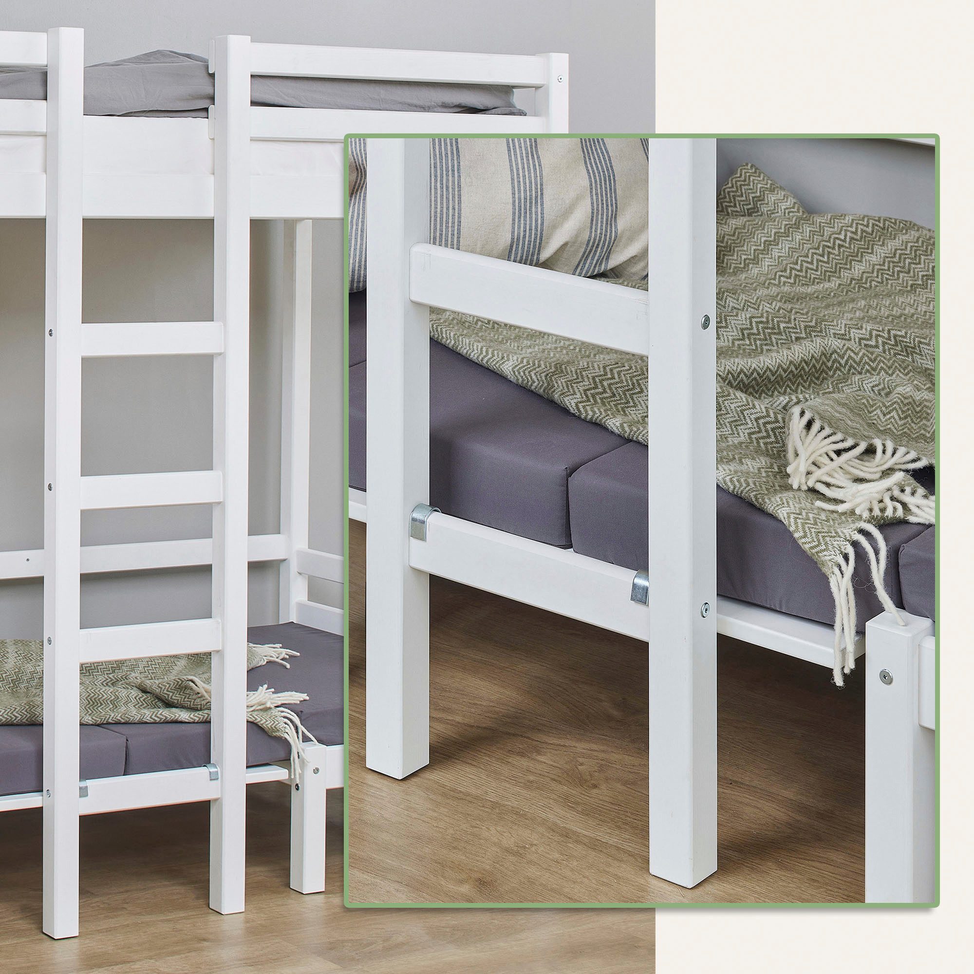 Hoppekids Hoogslaper Kinderbett ECO Dream, Einzelbett, Juniorbett 90x200 met zitgroep, matrassen (boven en onder) in roze, massief dennenhout/mdf
