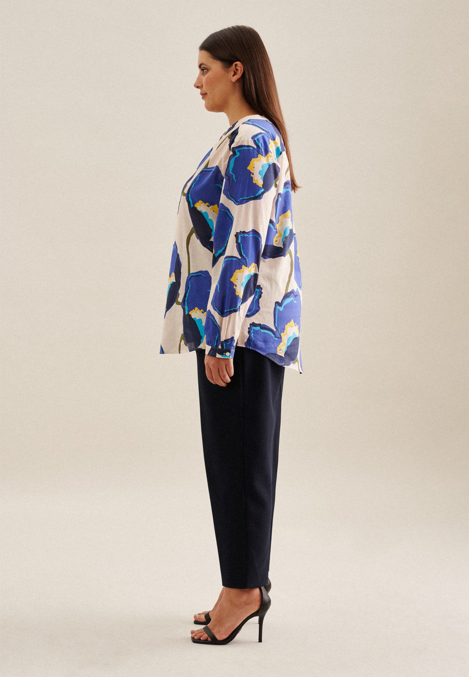 seidensticker Klassieke blouse Zwarte roos Tuniek bloemmotief