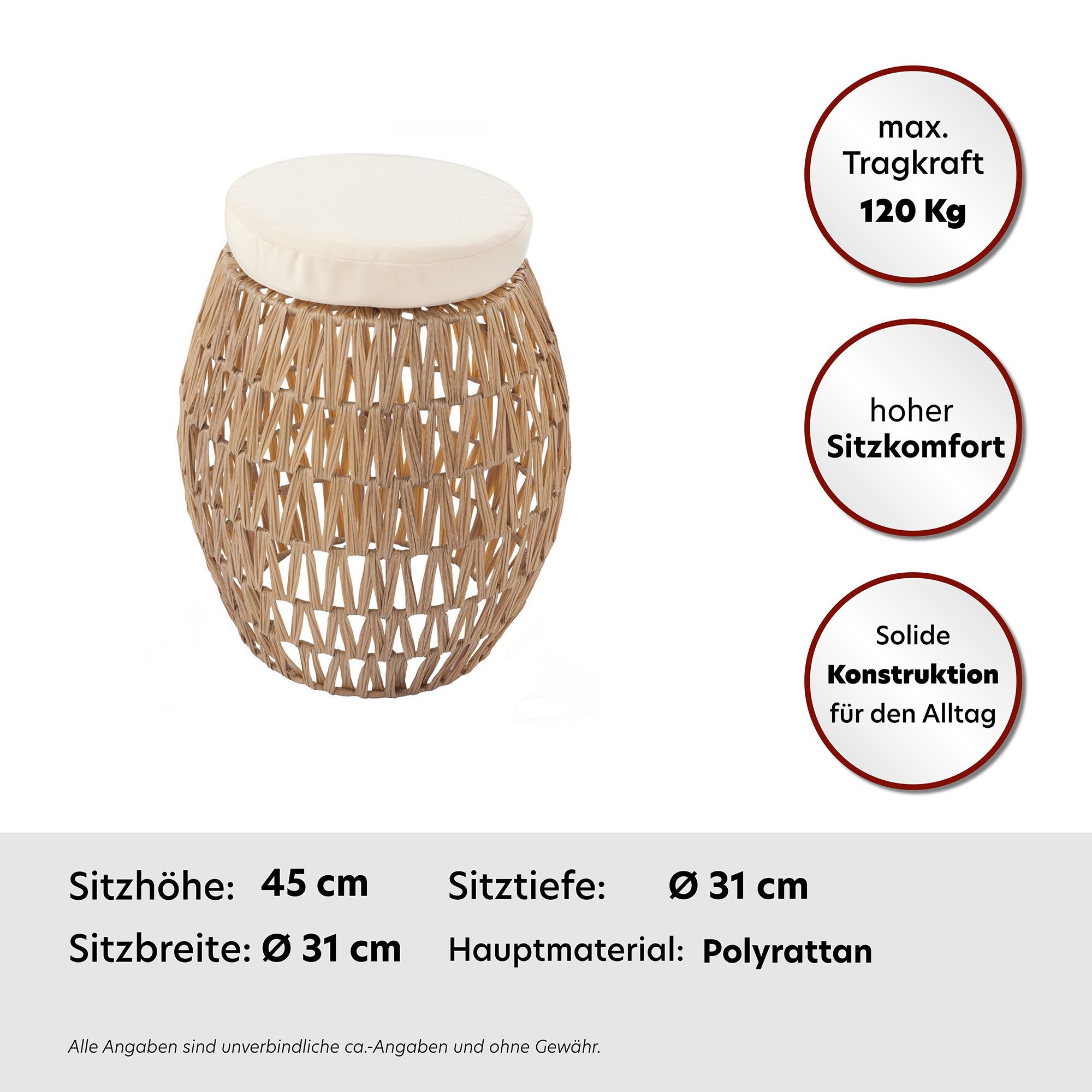 Kayoom Rotanstoel Stoel / Hocker Alba Lichtbruin, 2-delige set rattan hockers, bast-look (1 stuk)