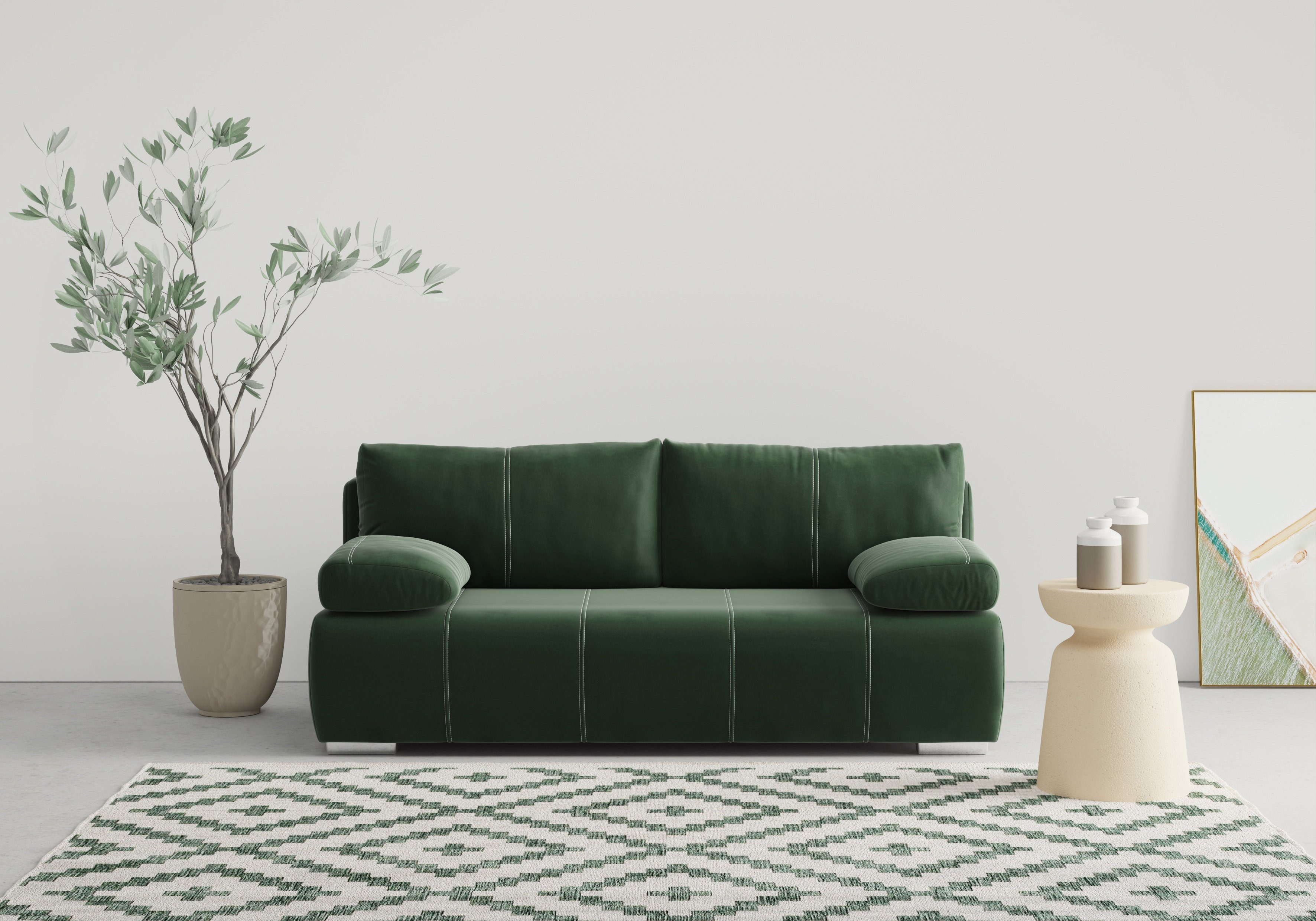 COLLECTION AB Bank Torsten met slaapfunctie en bedkist groen, banken
