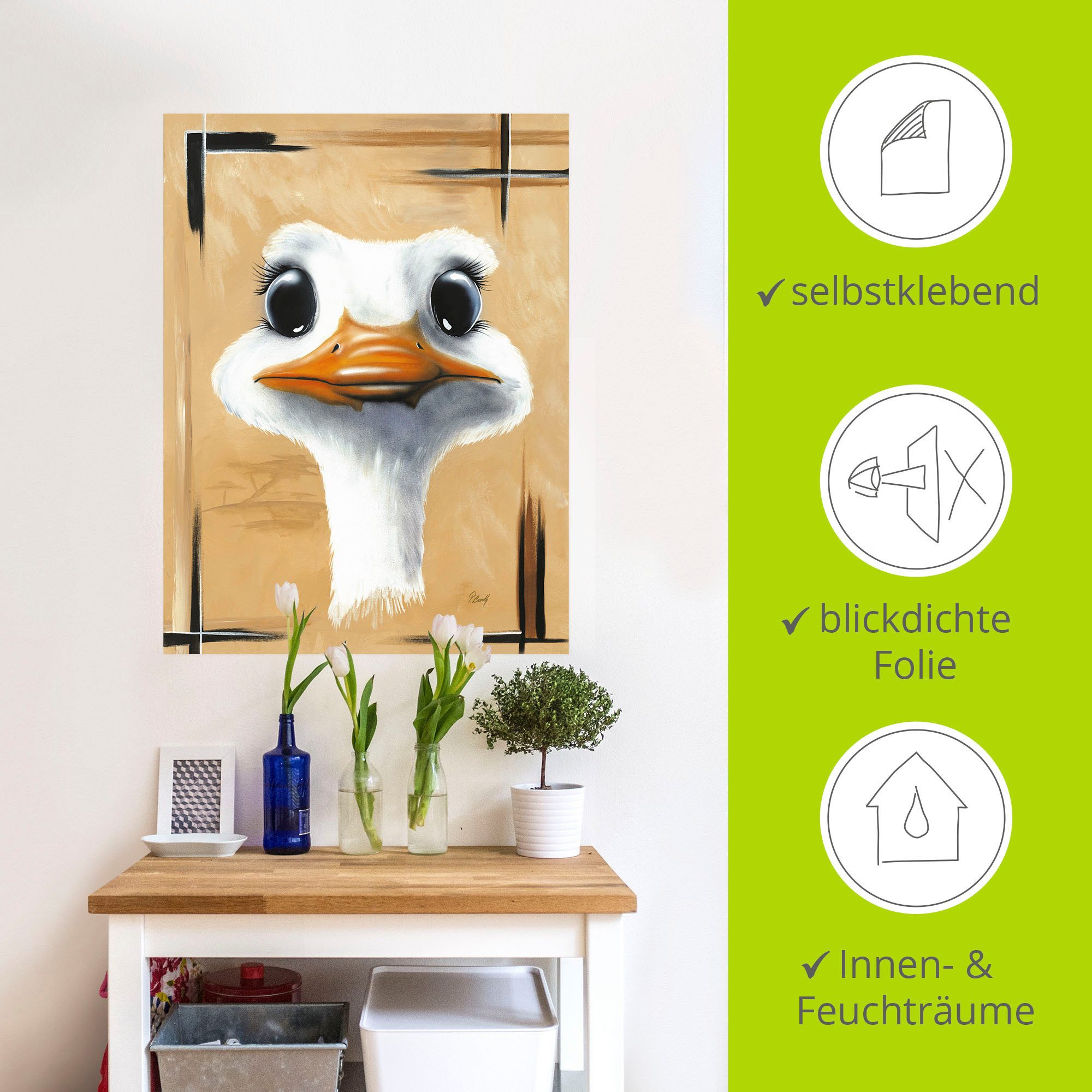 Artland Artprint Vrolijke struisvogel als poster, muursticker in verschillende maten