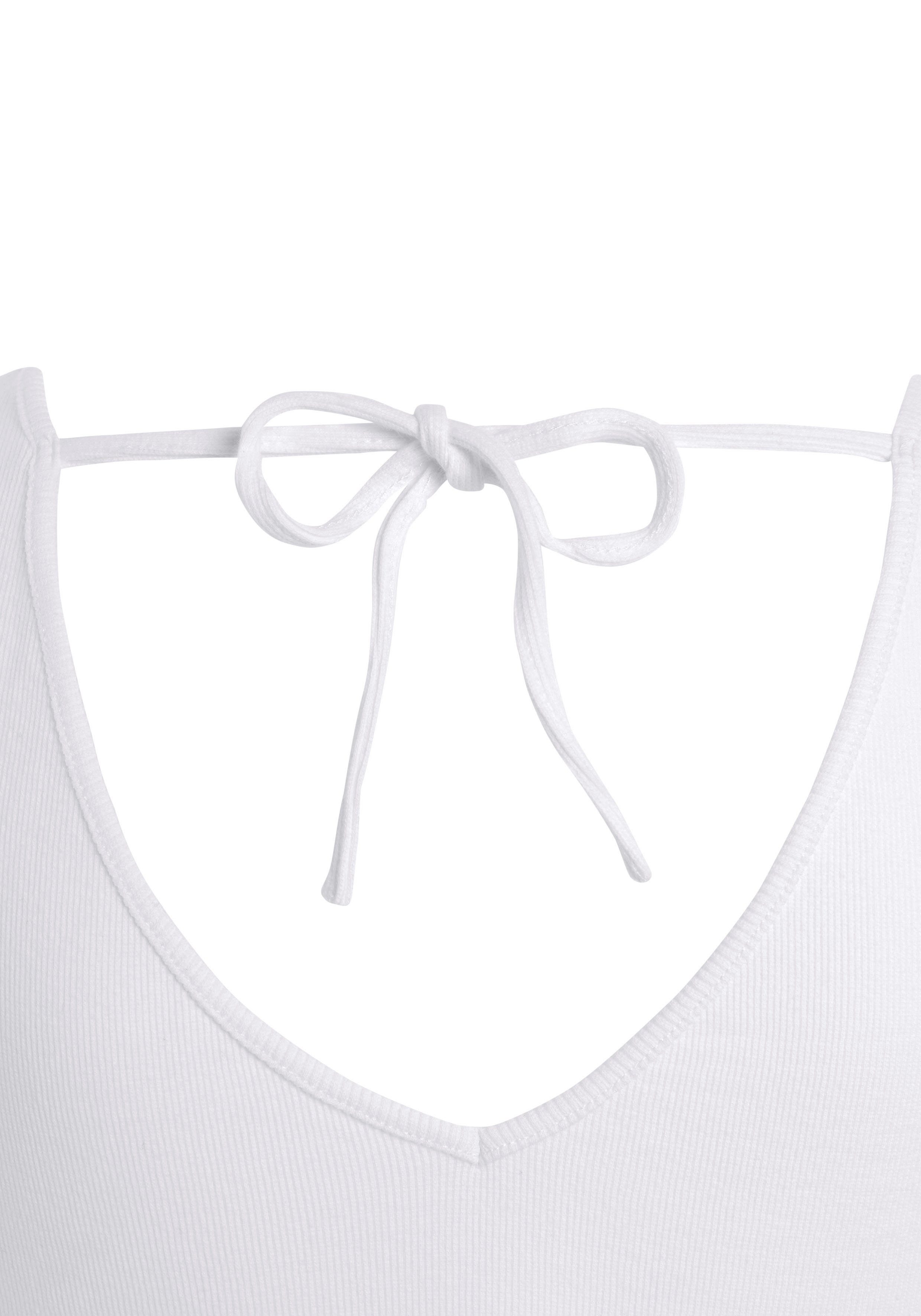 Vivance Shirt met V-hals van ribstof met lichte vleugelmouwen, t-shirt om in de nek te binden