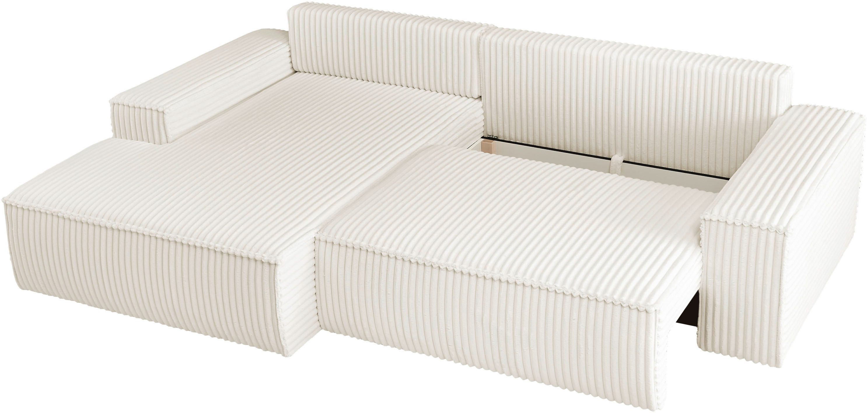 andas Hoekbank FINNLEY Slaapbank 267 cm, L-vorm met Slaapfunctie & Bedlade beschikbaar in de stofkwaliteiten bouclé, structuur fijn en mega cord