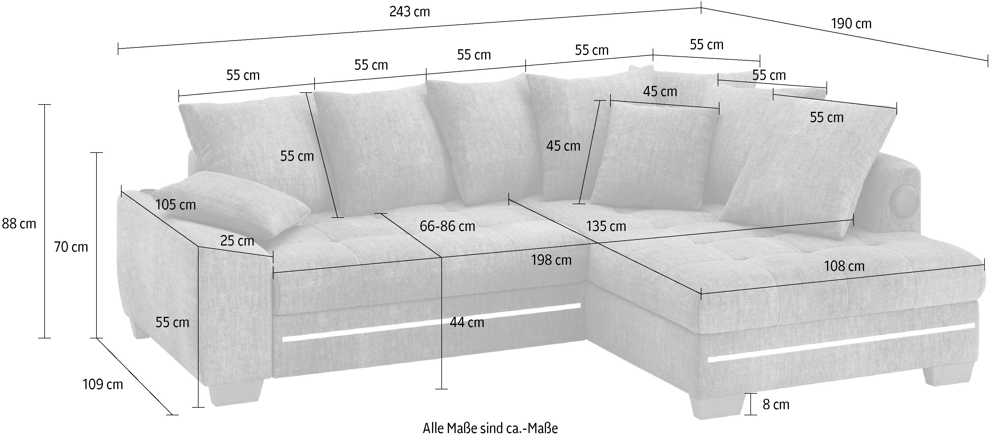Mr. Couch Hoekbank Nikita II, L-vorm RGB-LED, Bluetooth-geluidssysteem, optioneel met bed, bedlade