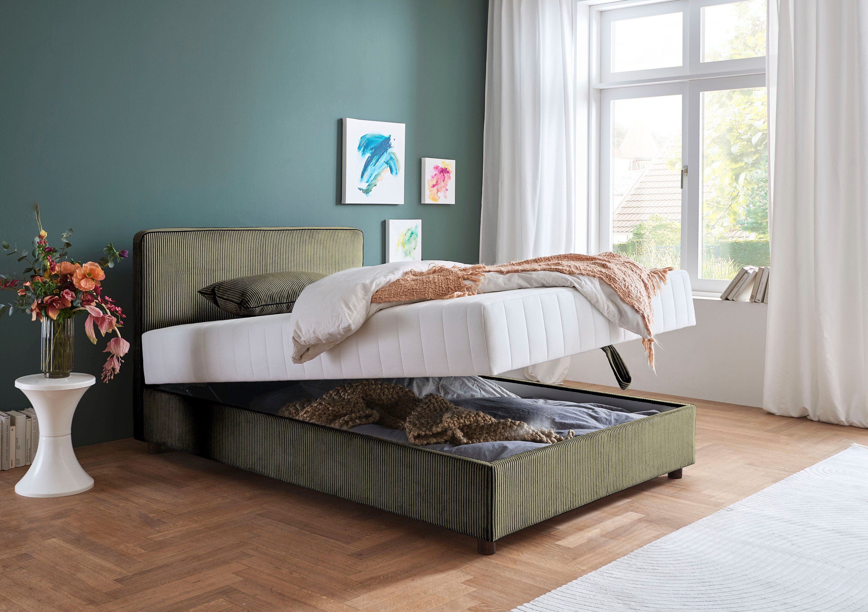 ATLANTIC home collection Bed Corinna Boxspring bed incl. opbergruimte, ribfluweel, verkrijgbaar in verschillende breedtes