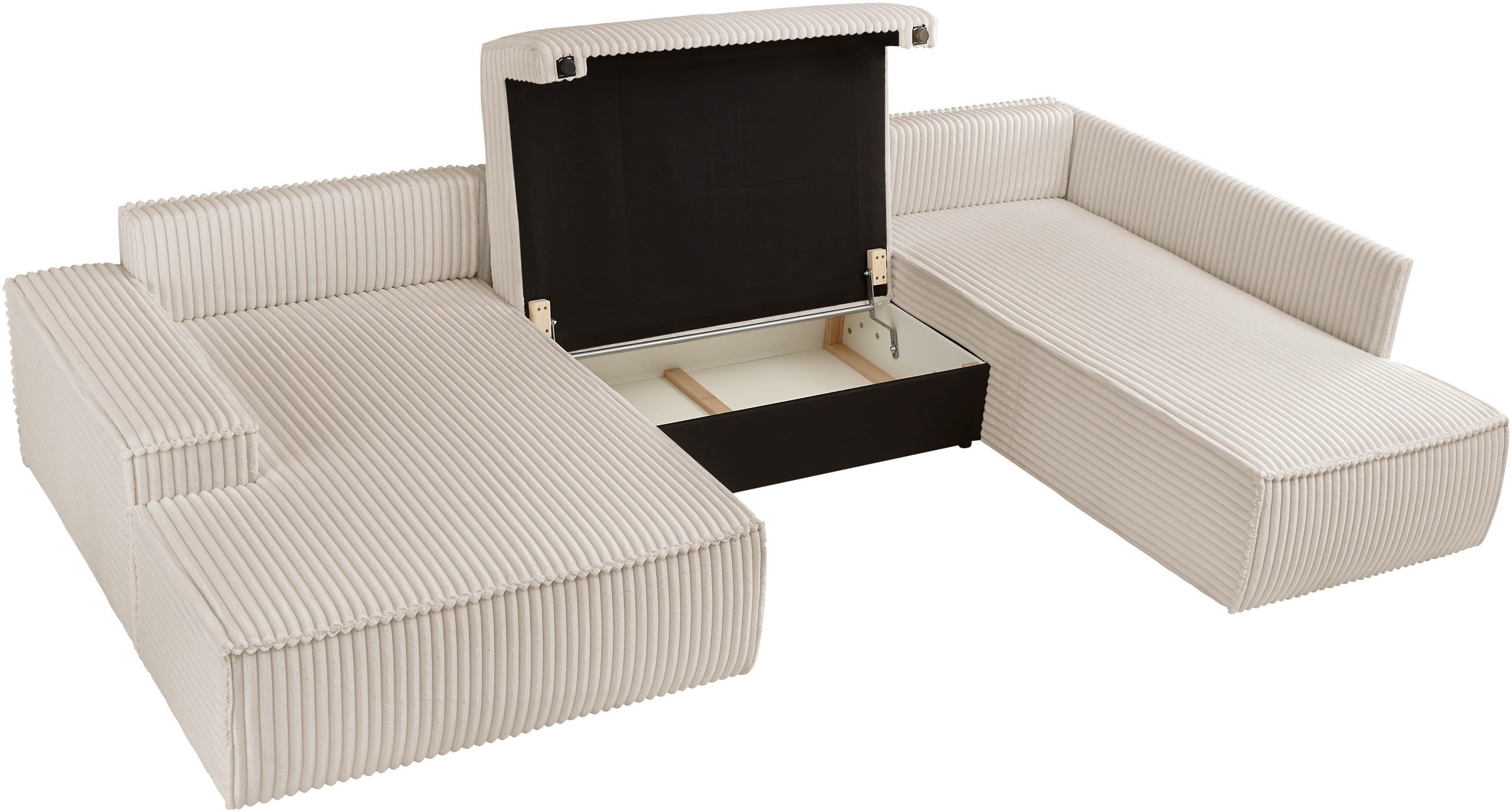 andas Zithoek FINNLEY U-model XXL 329 cm, bedbank, slaapfunctie m. bedkist