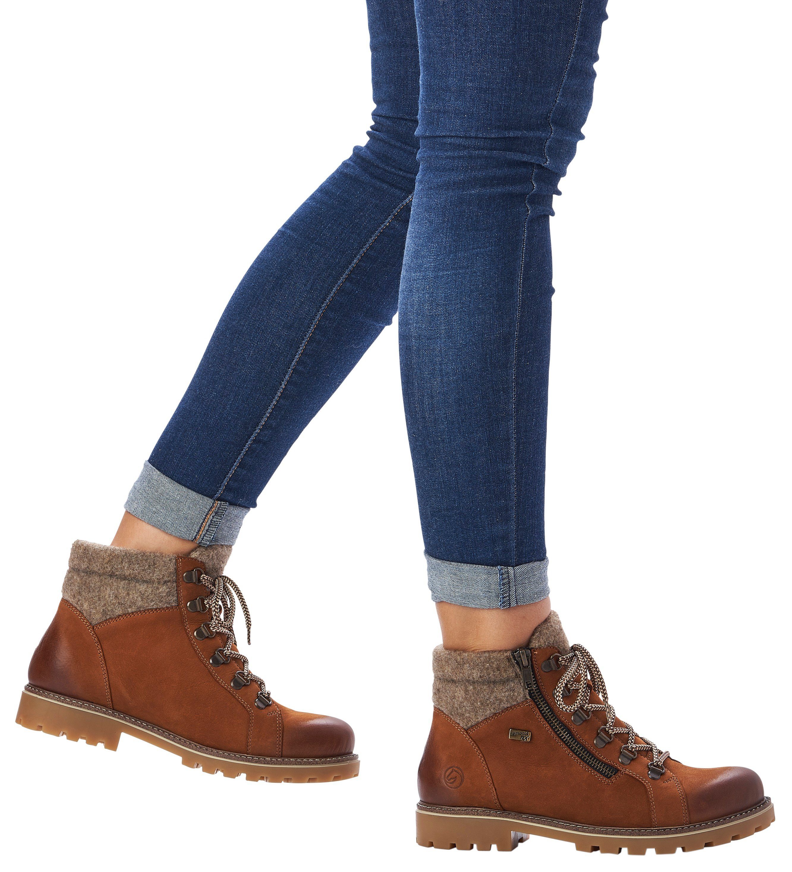 Remonte Winterlaarzen blokhak, outdoorschoen, veterschoen in trendy bergbeklimmer-look