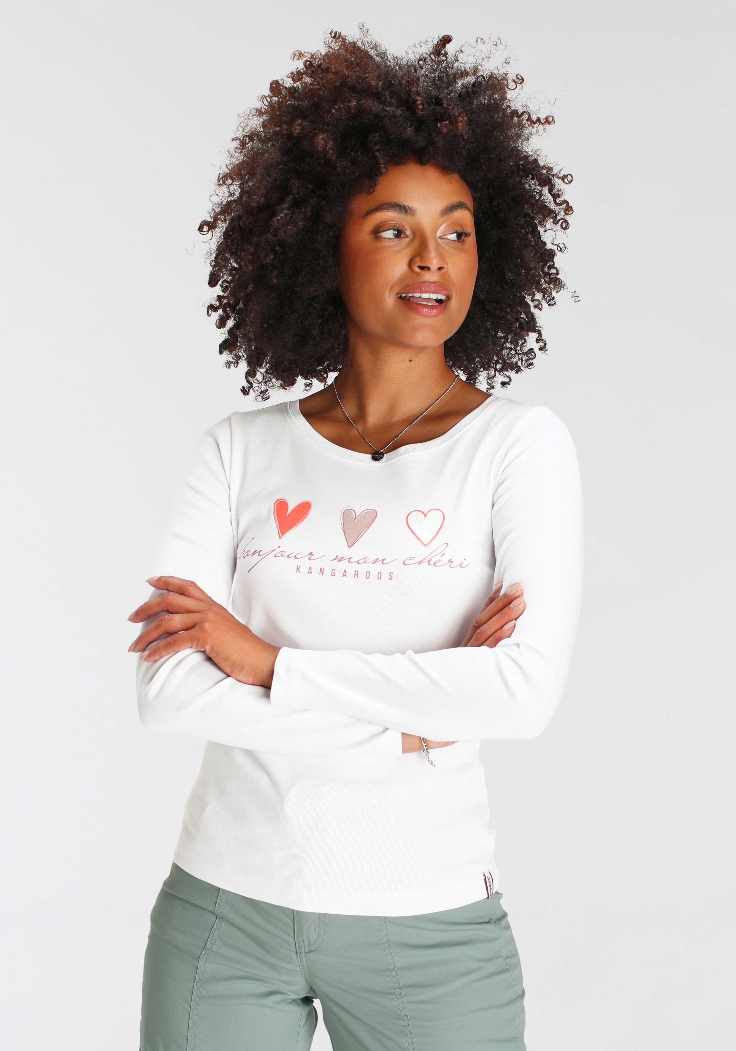 KangaROOS Longsleeve Lange mouwen, zeer figuurvolgend en heupbedekkend, met hartjes-detail