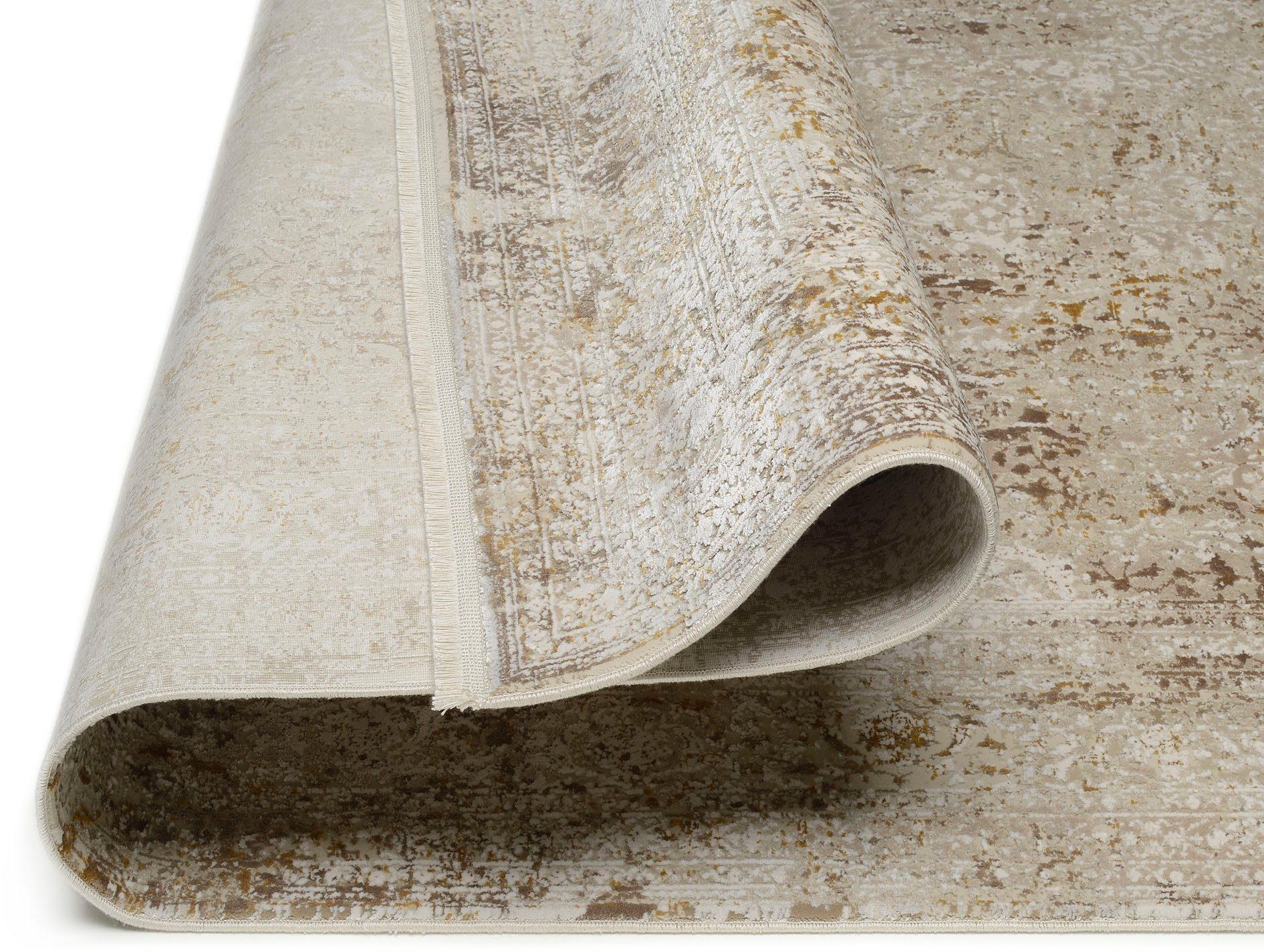 OCI DIE TEPPICHMARKE Vloerkleed BESTSELLER CAVA Glans viscose, met franje, reliëfstructuur, vintage, woonkamer