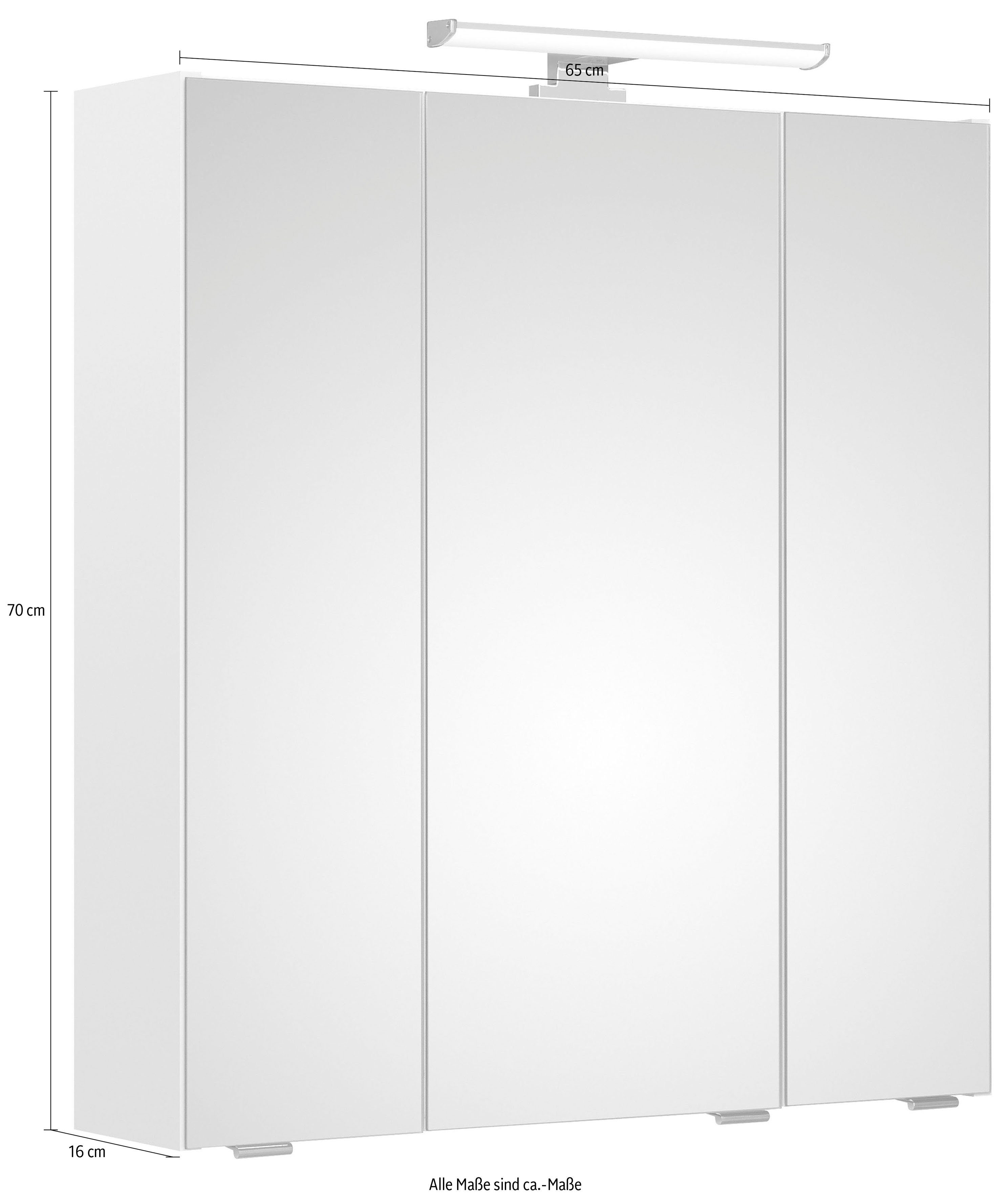 Saphir Spiegelkast Quickset badkamermeubel, 3 spiegeldeuren, 6 planken, 65 cm breed
