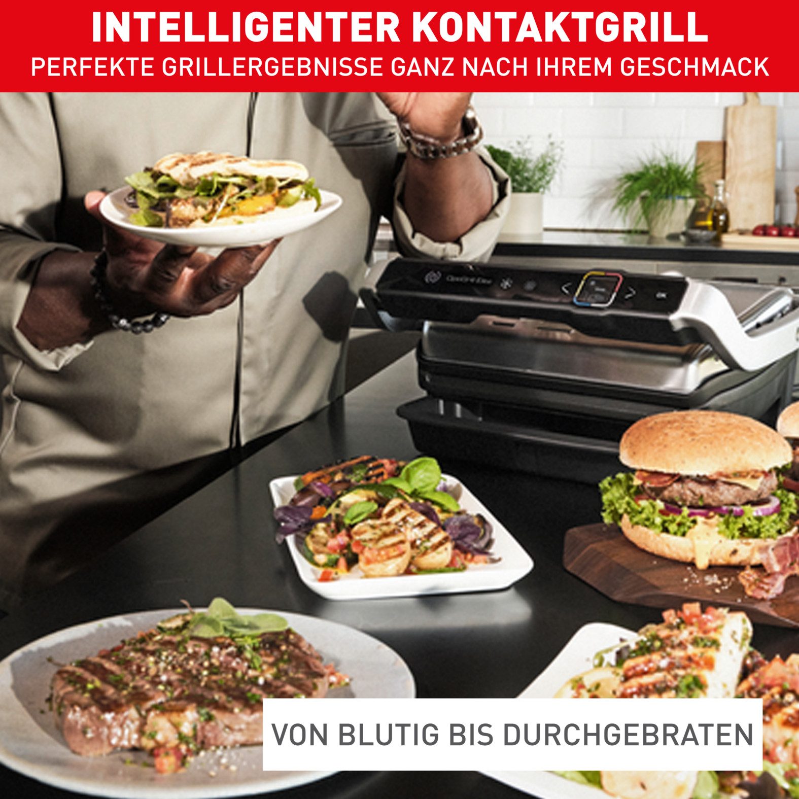 Tefal Contactgrill OptiGrill Elite XL, vaatwasserbestendige platen Countdown tot perfect resultaat, extra Grillboost voor grill-strepen