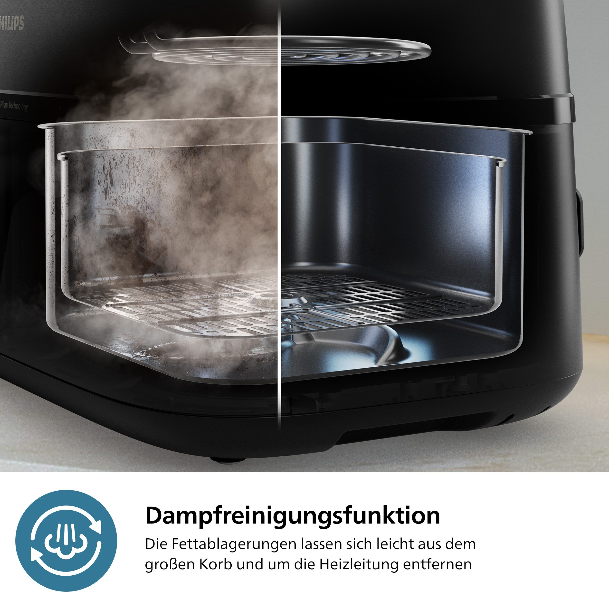Philips Airfryer NA555/00 Steam Airfryer 5000 Series Dual Basket, 9L Kapazität (3L+6L)