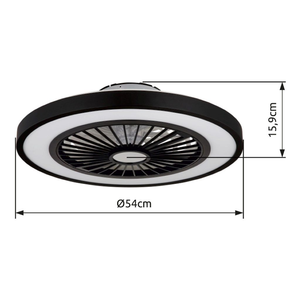 Globo Lightning Plafondlamp BLIZZAK Plafondventilator metaal zwart mat, LED (1 stuk)