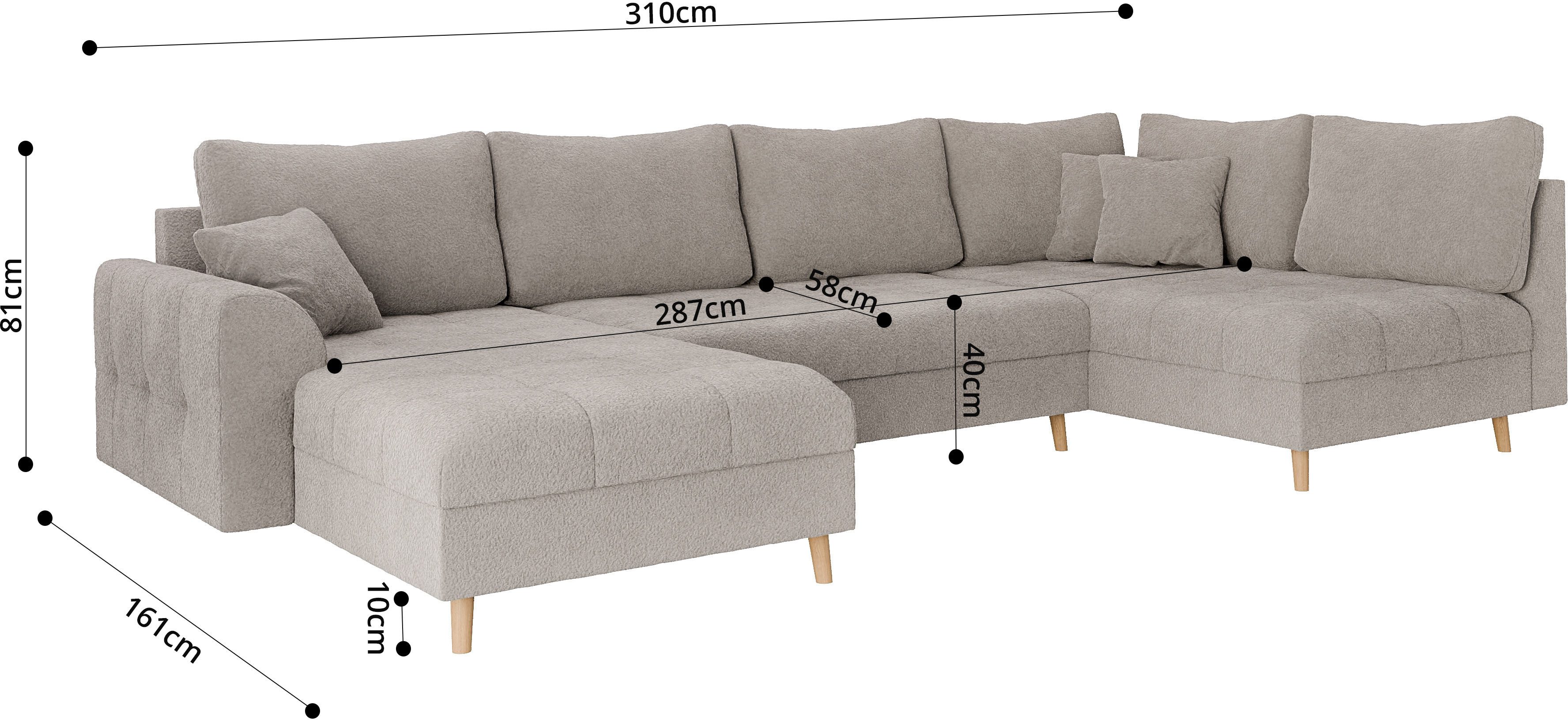 Home affaire Zithoek CHARRE U-vorm met ottomane, afmetingen B/D/H: 310/161/81 cm fijne stiksels, losse rug- en sierkussens, ook in cord en bouclé