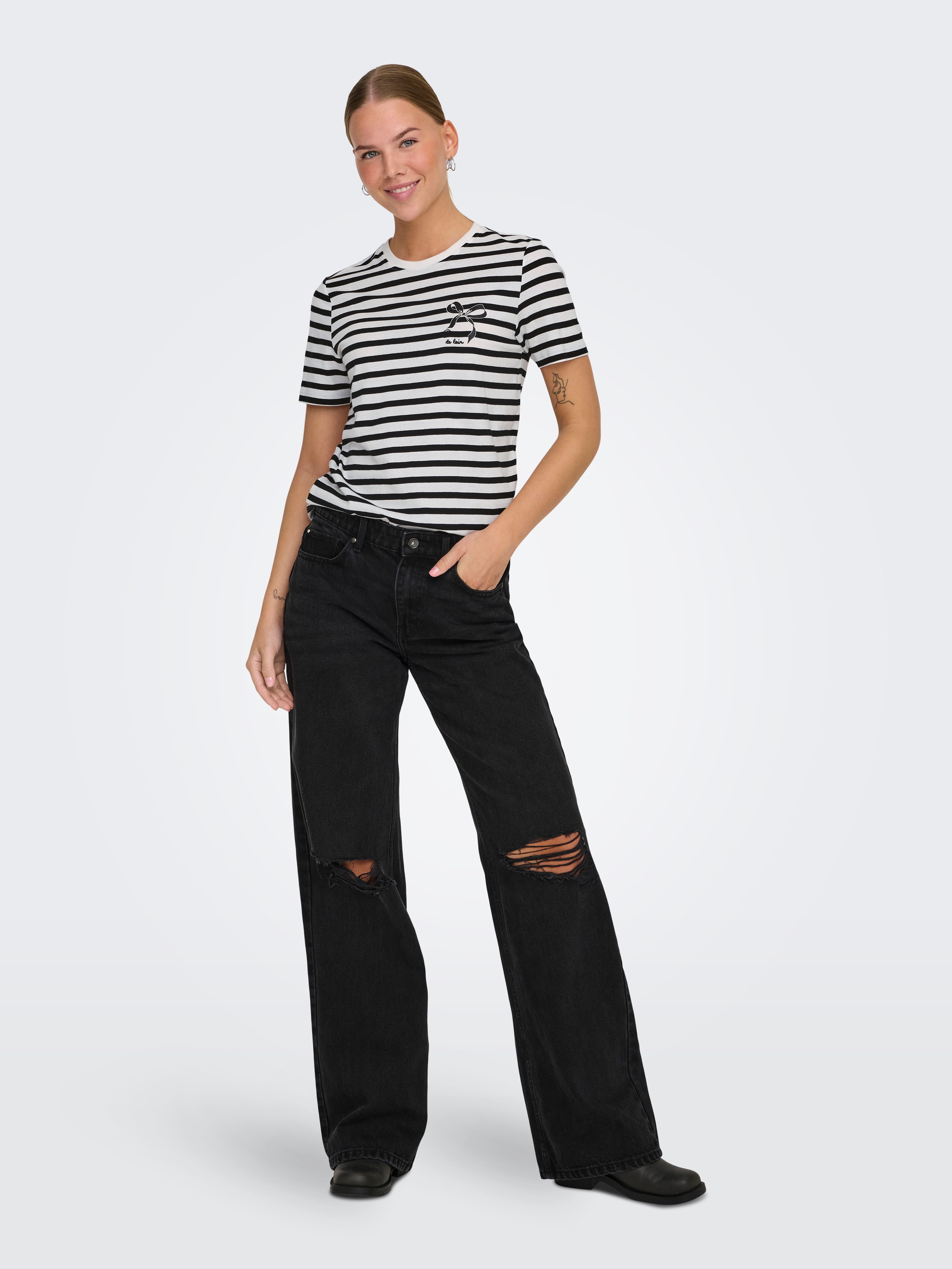 Only Shirt met korte mouwen ONLKITA LIFE REG S S BOW TOP BOX JRS