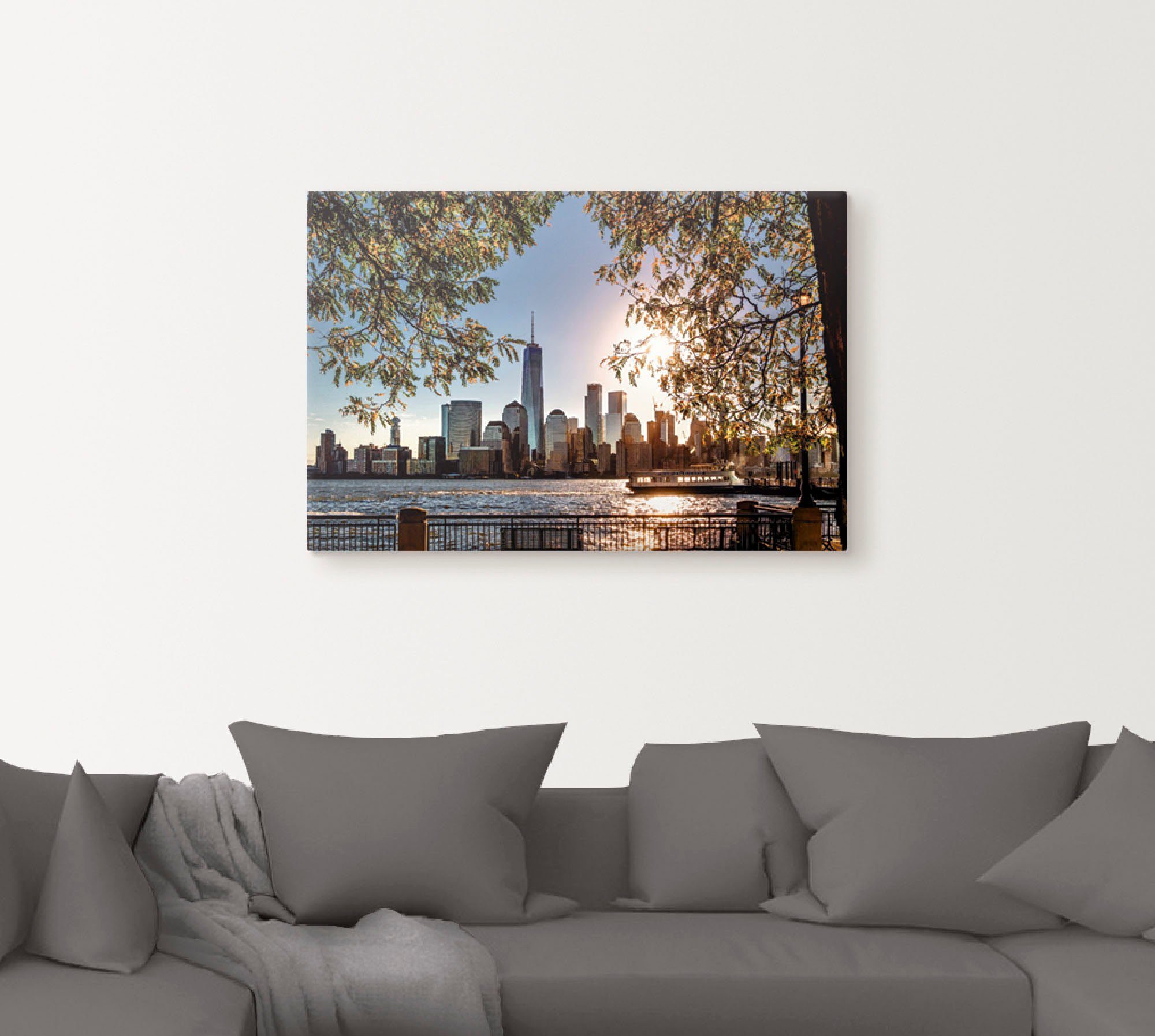Artland Artprint Zonsopkomst boven New York als artprint van aluminium, artprint voor buiten, artprint op linnen, poster, muursticker