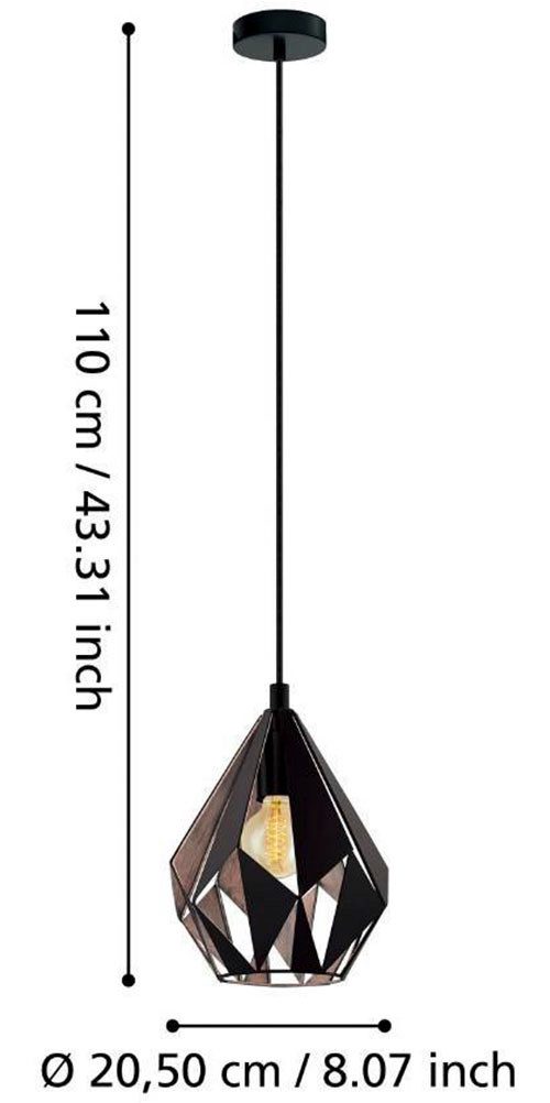 EGLO Hanglamp CARLTON 1 hanglamp, zwart-koper, staal, excl. lichtbron Vintage hanglamp, retro hanglamp, fitting: E27, Ø 20,5 cm