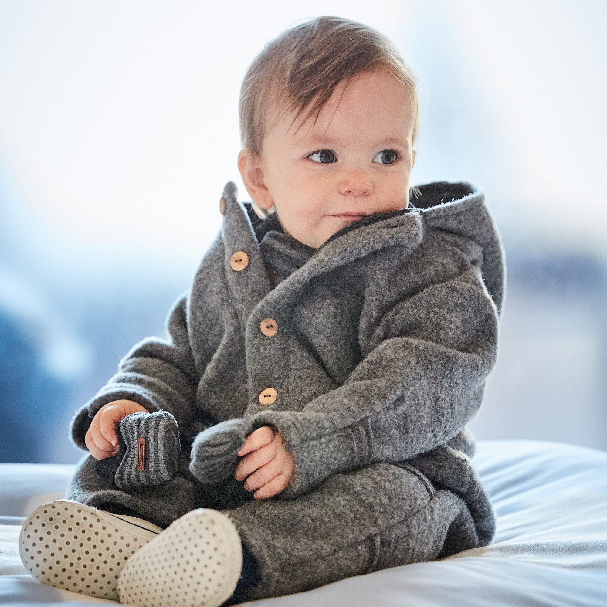 MAXIMO Wanten zonder duim van wollen fleece met gebreide boord