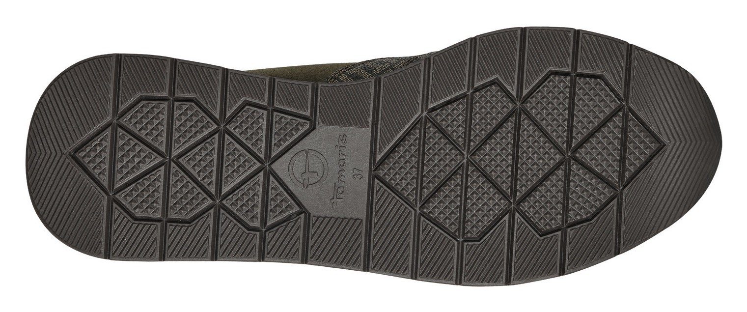 Tamaris Sneakers met sleehak vrijetijdsschoen, lage schoen, veterschoen met trendy metallic-details