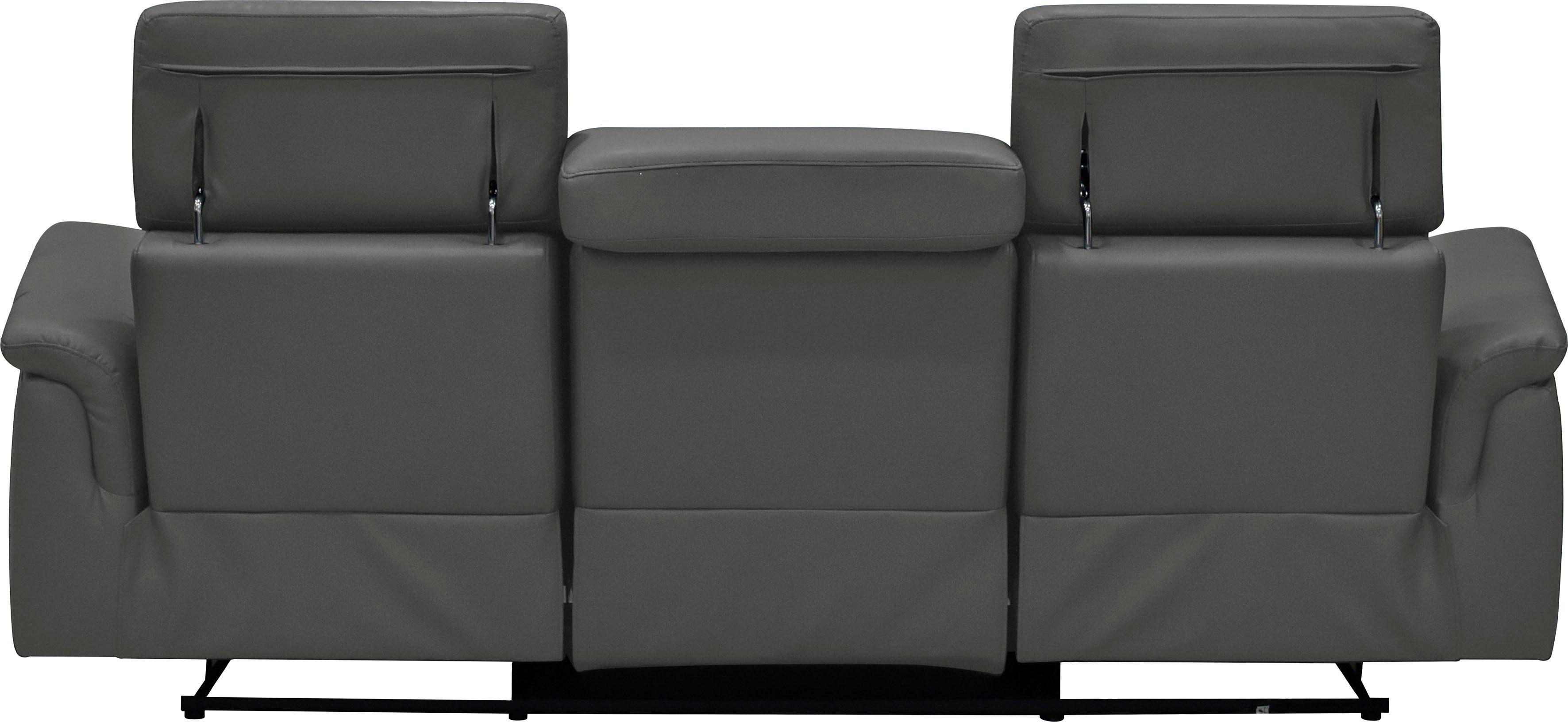 Places of Style 3-zitsbank Pareli 229 cm, handmatige en elektrische relaxfunctie in 2 zits USB, verstelbare hoofdsteun, LED-verlichting, in echt leer, kunstleer, geweven stof