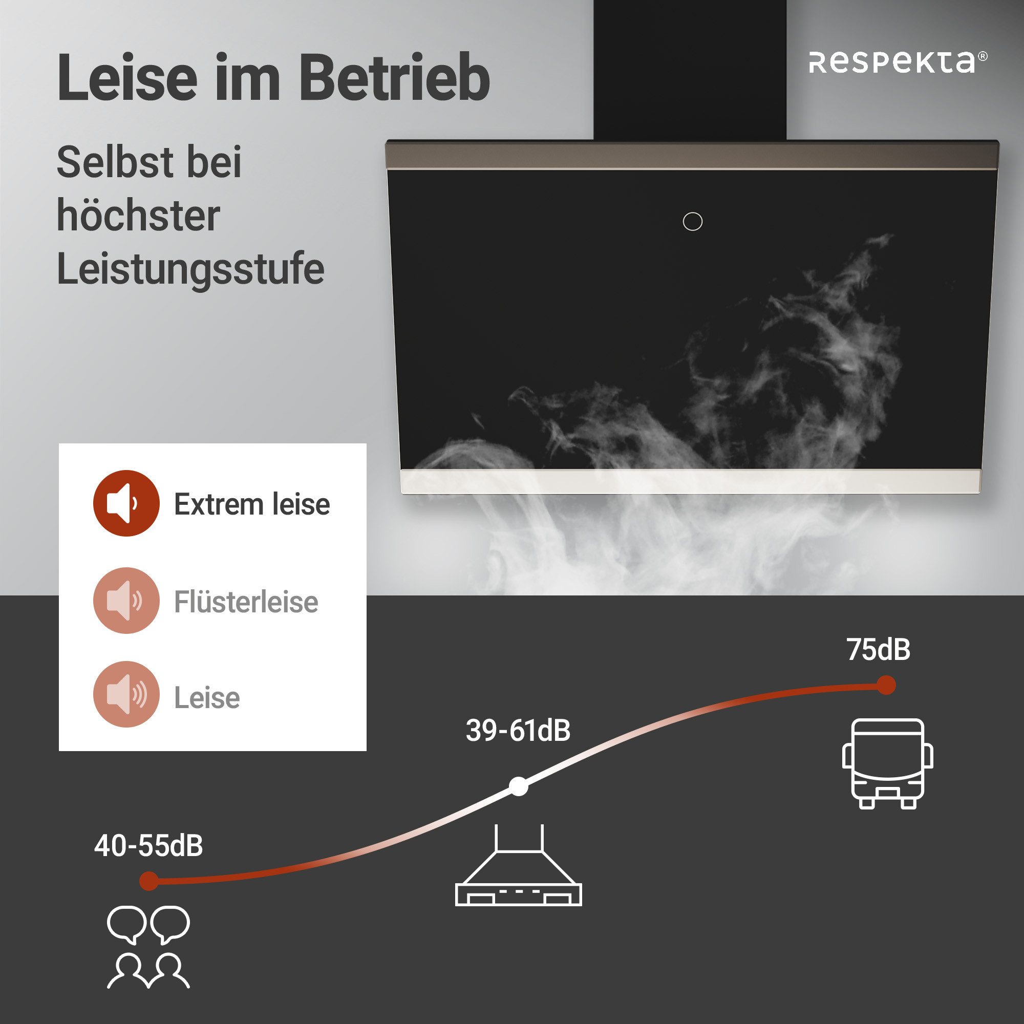 RESPEKTA Schuine wandkap CH89060S 60 cm, 9 vermogensniveaus, led-verlichting, geschikt voor afzuiging en recirculatie