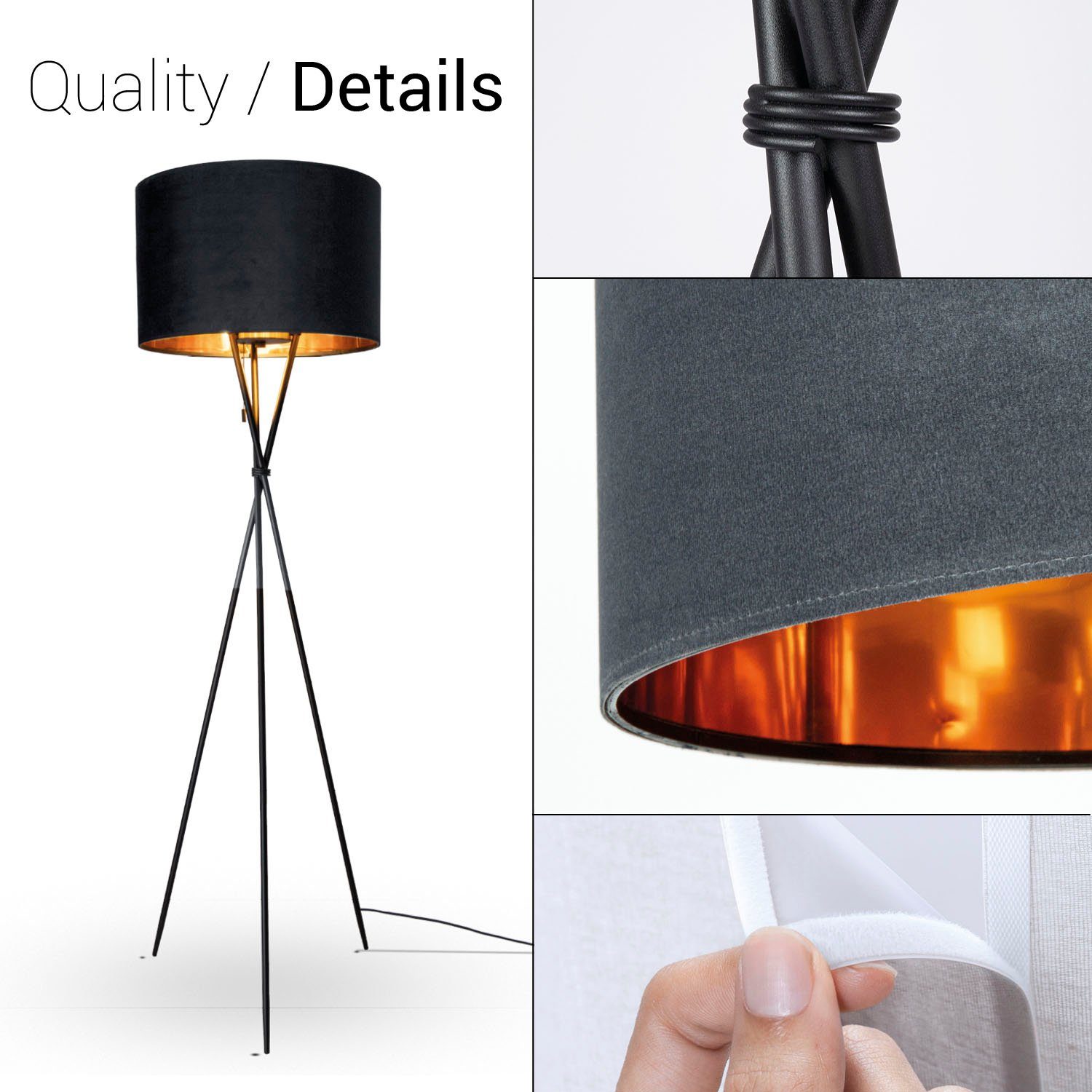 Paco Home Staande lamp Kate uni kleur Woonkamer driepoot vloerlamp velours hoogte 177,5cm filigraan E27
