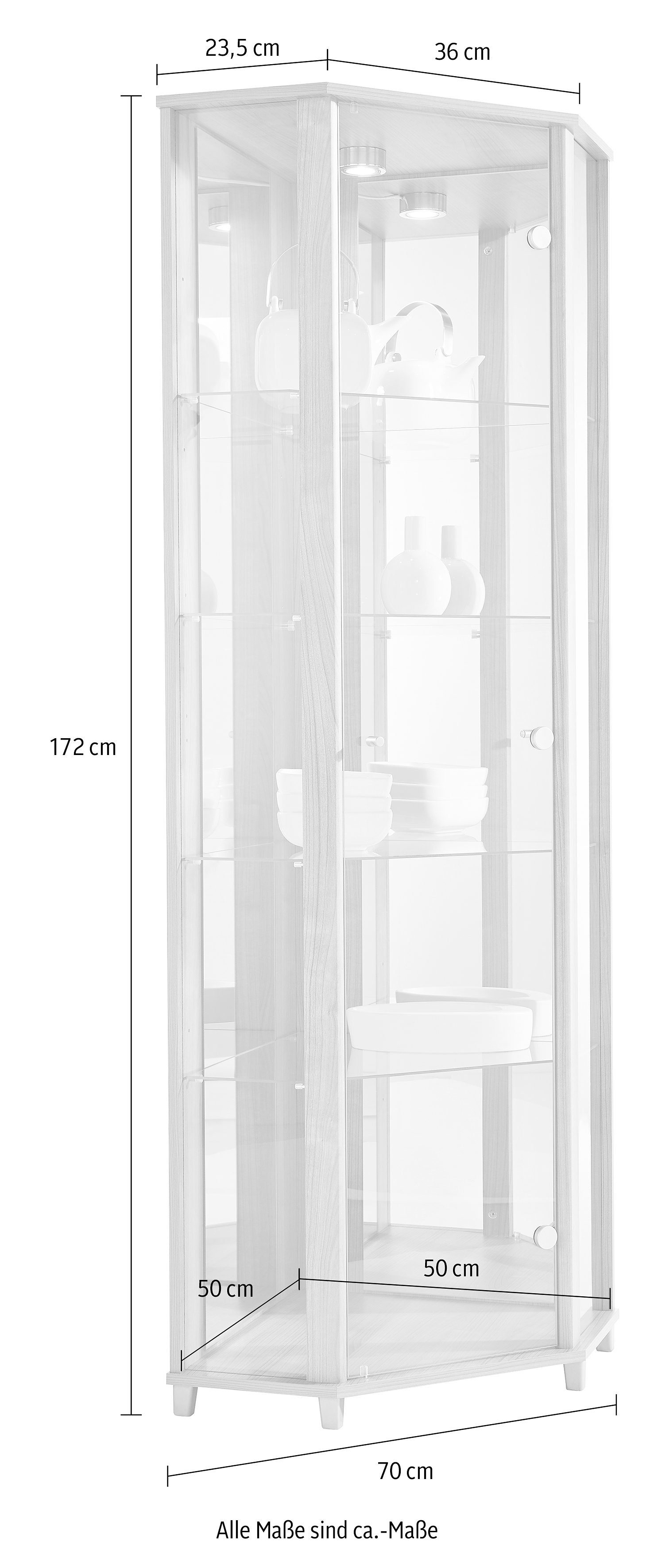 fif möbel Hoekvitrinekast TRIO hoogte ca. 172 cm, incl. verlichting Hoekvitrine/Glasvitrine 1x Glazen deur, perfect voor verzamelaars, verzamelvitrine