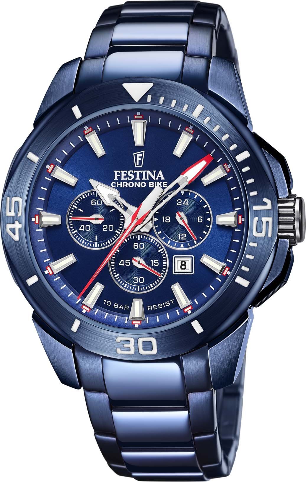 Festina Chronograaf Chrono Bike - Special Edition Polshorloge, quartz, herenhorloge, stopwatchfunctie, ideaal als cadeau (set, 3-delig, Met verwisselbare band van rubber en gereedschap)