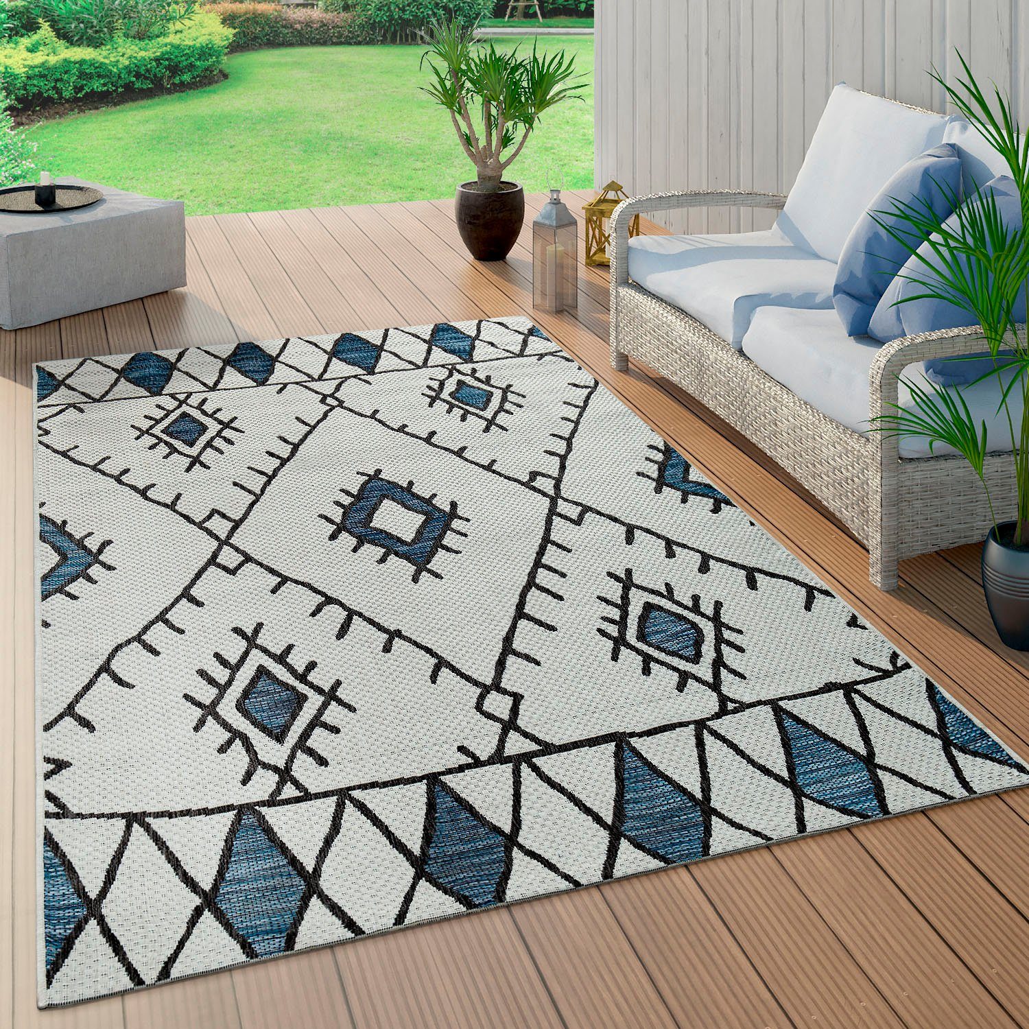 Paco Home Vloerkleed Cuba 124 Platweefsel, ruitdesign, geschikt voor binnen en buiten, woonkamer