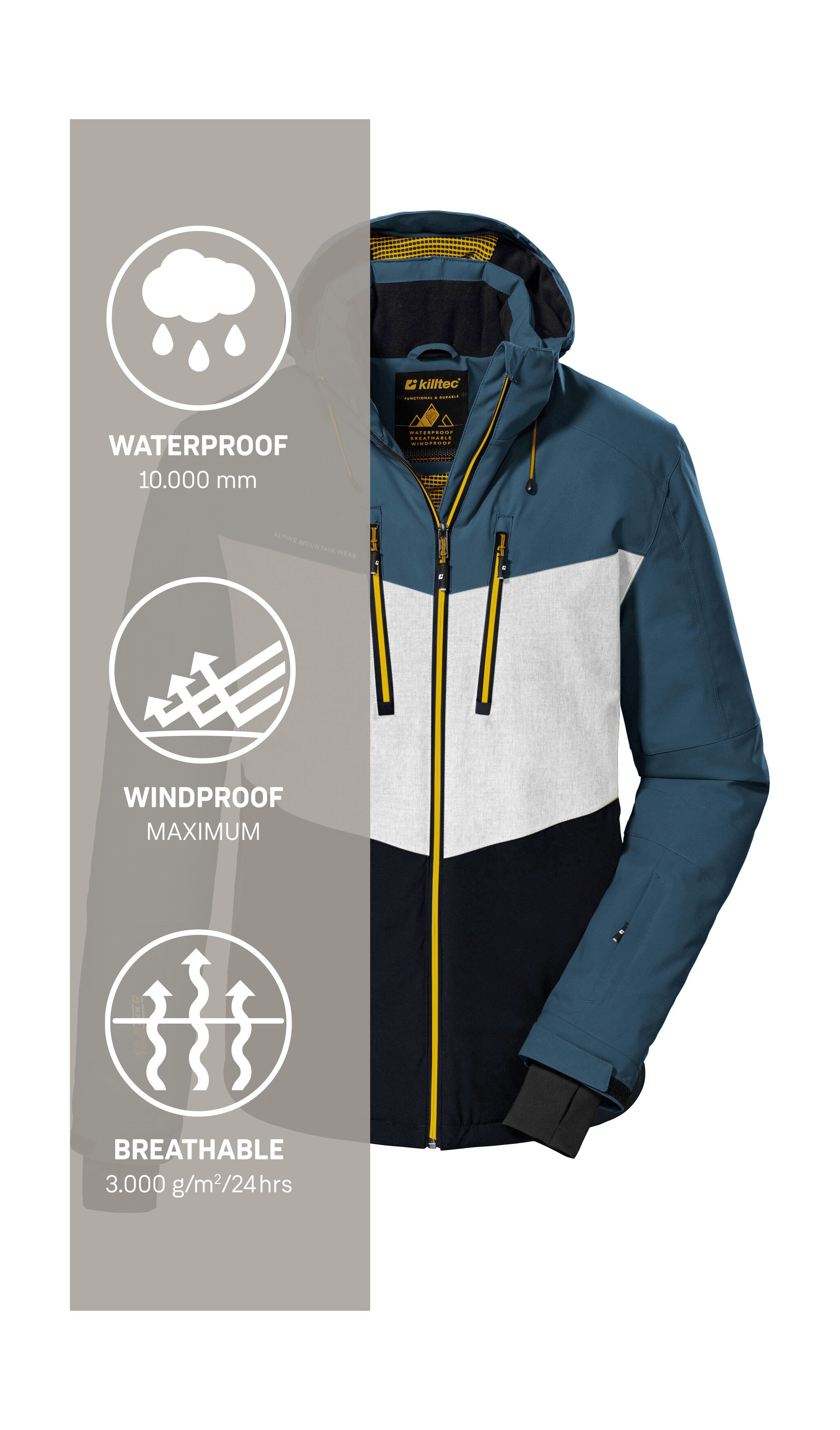Killtec Ski-jack KSW 45 MN SKI JCKT Trendy, waterdichte ski-jas met afneembare kap en sneeuwvanger