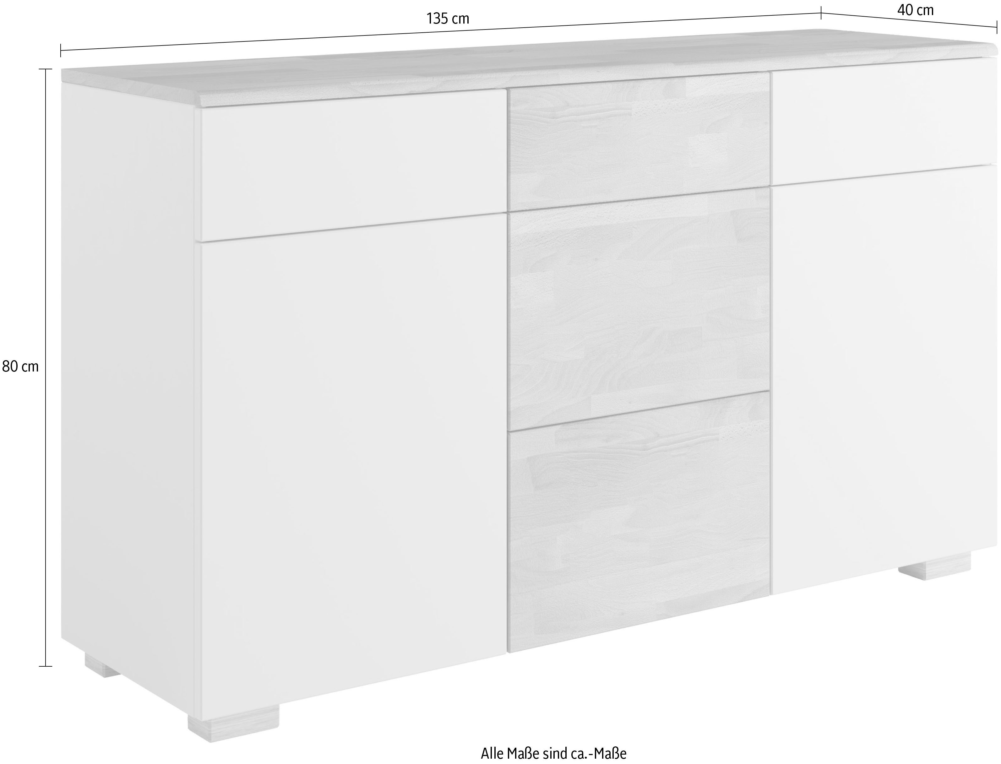 Home affaire Dressoir Citra deels massief Breedte 135cm, moderne greeploze uitstraling met push-to-open functie