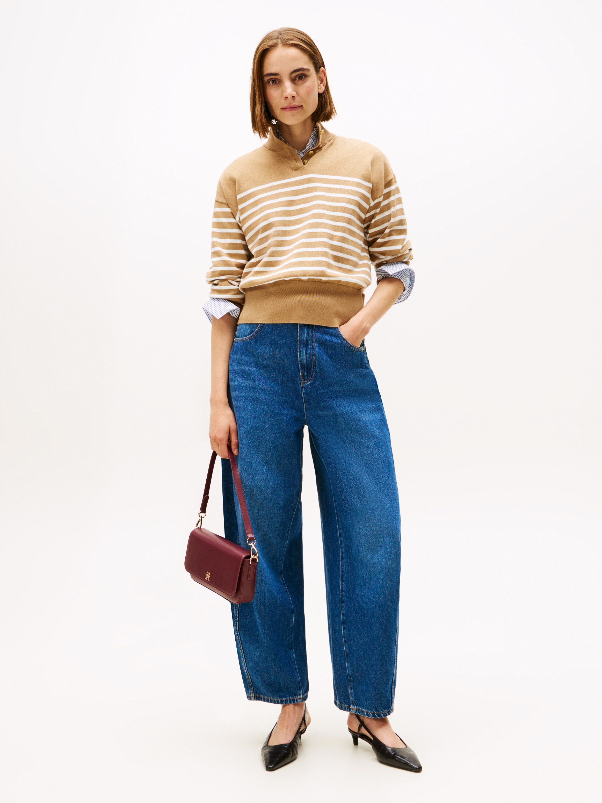 Tommy Hilfiger Gebreide trui CO JERSEY GOLD BTN MOCK-NK SWT