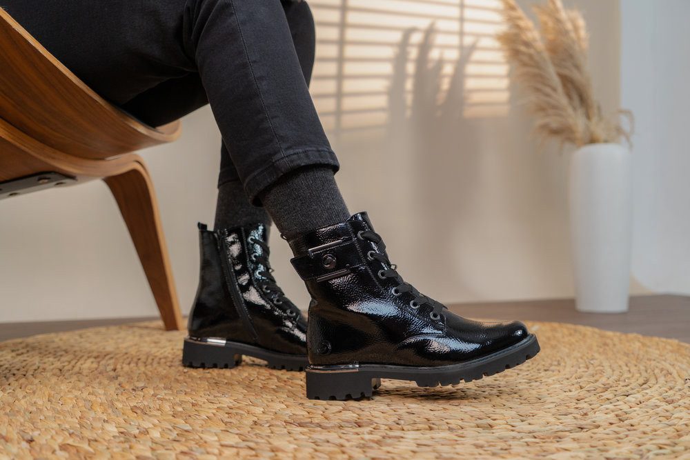 Remonte Veterlaarsjes , blokhak, veterschoenen in krokodillenlook, binnenrits
