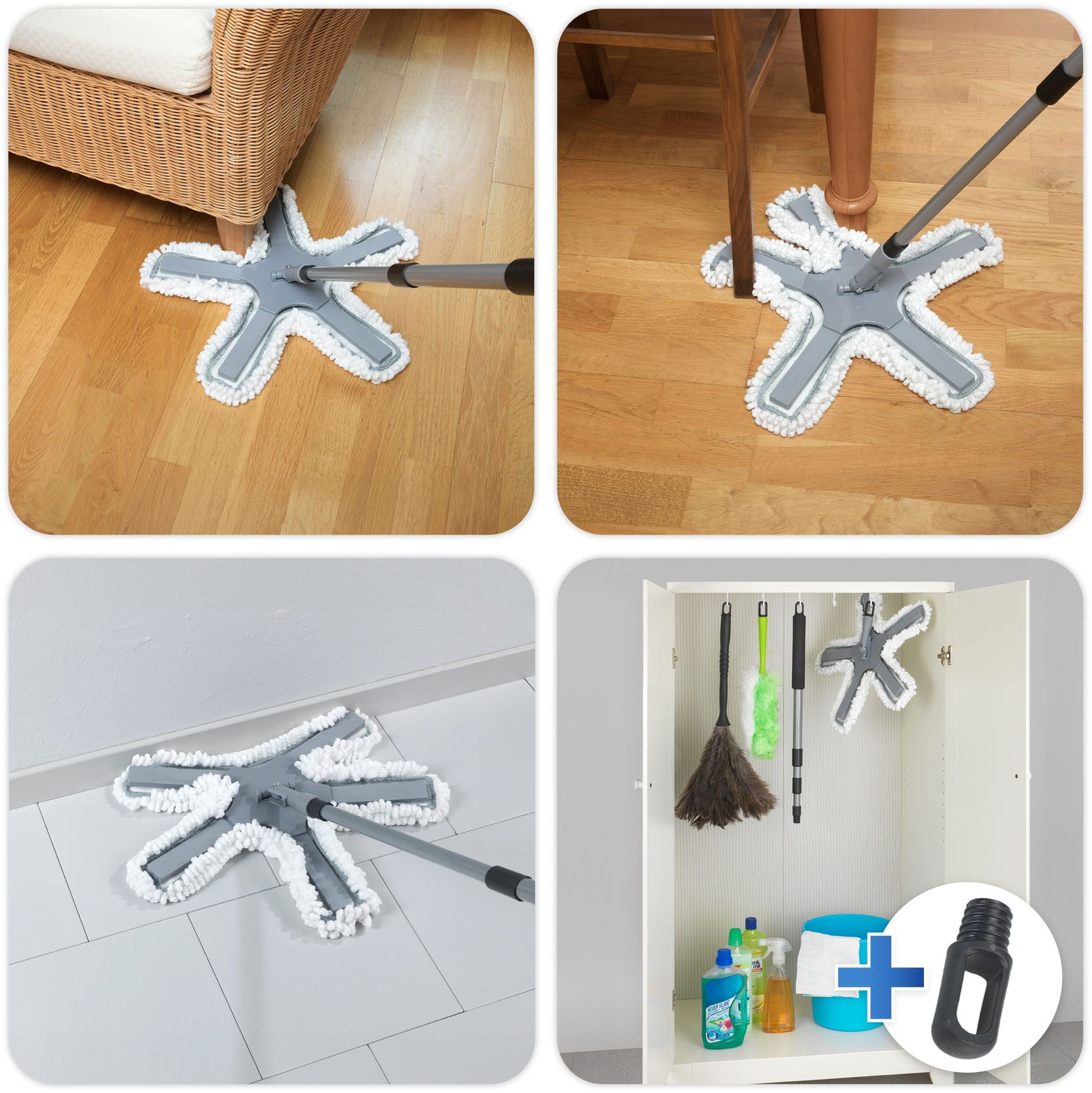 Maximex Vloerwisserset Model octopus met telescopische steel 360° duo-knikgewricht, microvezel bekleding, reinigt alleen met water (set, 4-delig)