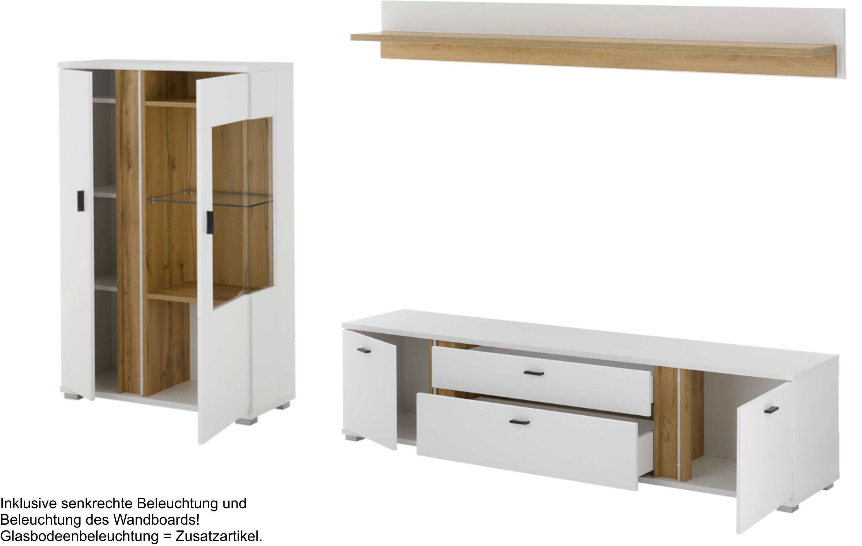 INOSIGN Wandmeubel Long Island in moderne trendkleur, inclusief verticale verlichting, breedte 290 cm (set, 3-delig)
