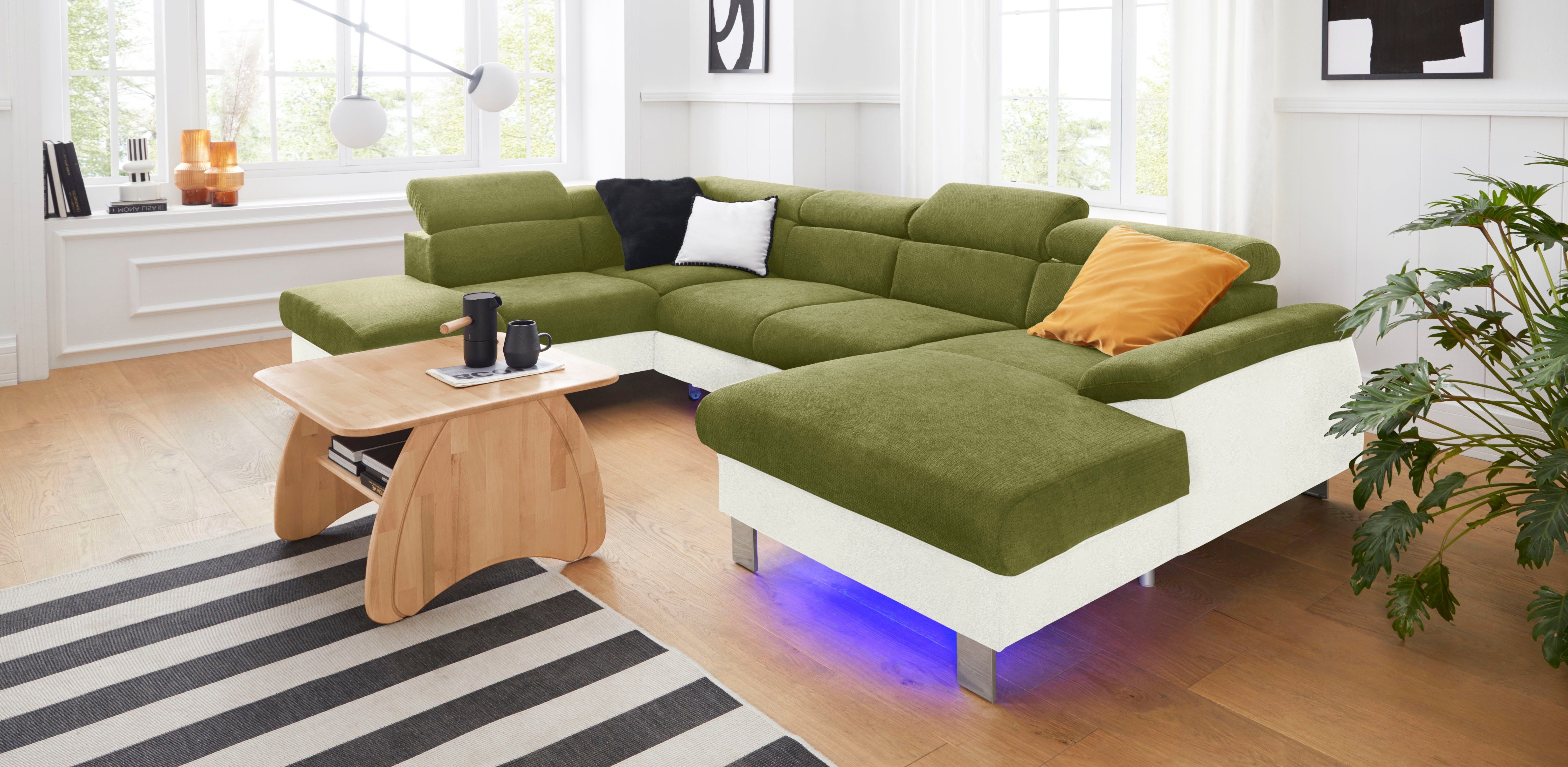 COTTA Zithoek Komaris U-Form, B: 320 bzw. 100 cm (Set: Wohnlandschaft & Hocker) Set bestaande uit: woonlandschap met hoofdverstelling & hocker (set)