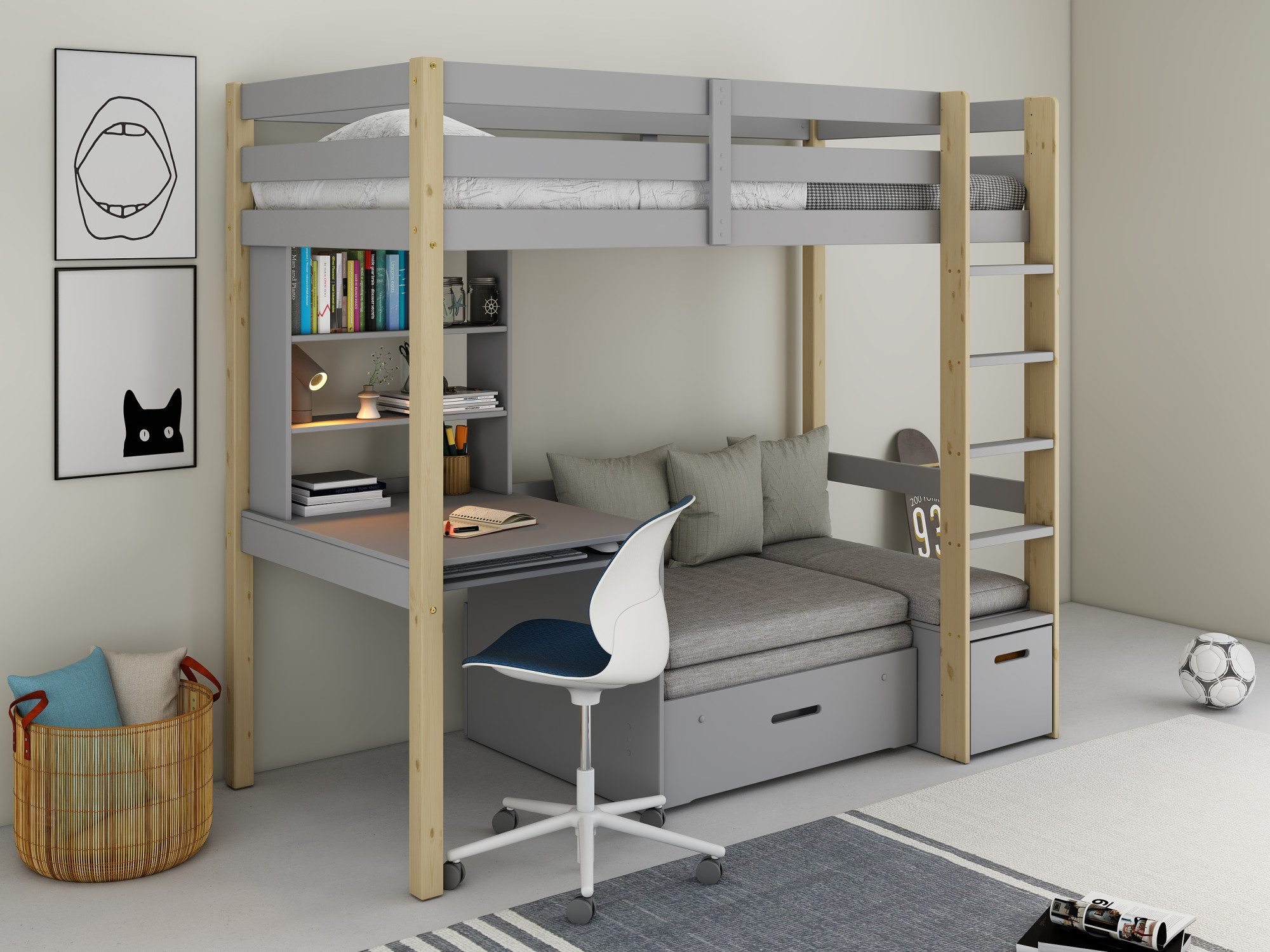 Lüttenhütt Stapelbed "HENNE" BESTSELLER! Hoogslaper, ideaal voor kleine ruimtes, 2 slaapplaatsen