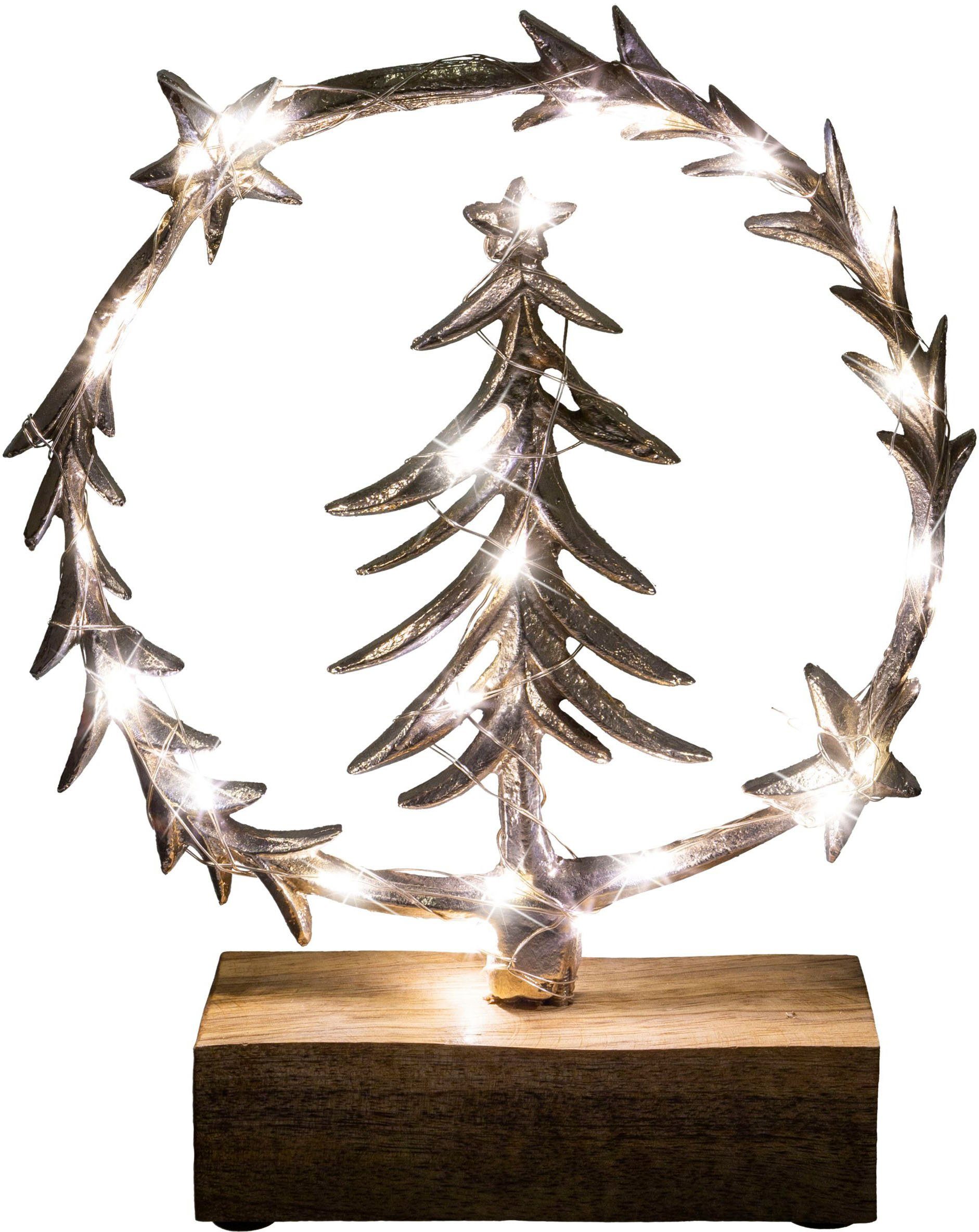 Creativ deco Decoratief object LUMEN, decoratie met verlichting, krans met kerstboom (set, 2 stuks)