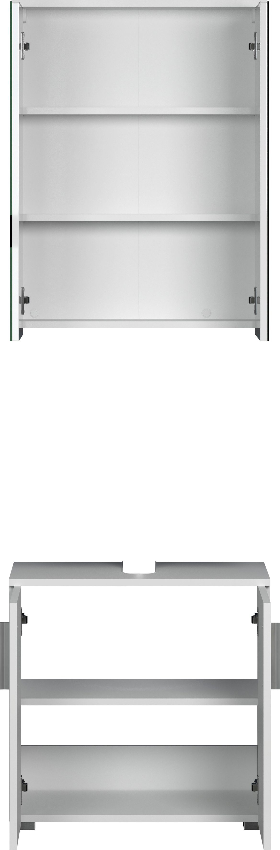 welltime Badmeubelset Praag Wastafel & spiegelkast - wit hoogglans met verticale frezingen (set, 2 stuks)