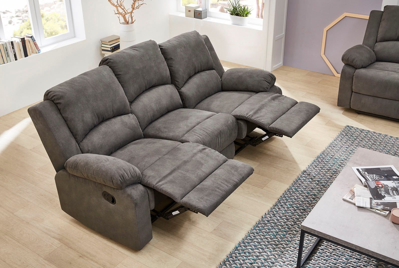 Jockenhöfer Gruppe 3-zitsbank Dakota Ligfunctie met halfautomatische relaxfunctie, TFK bekleding