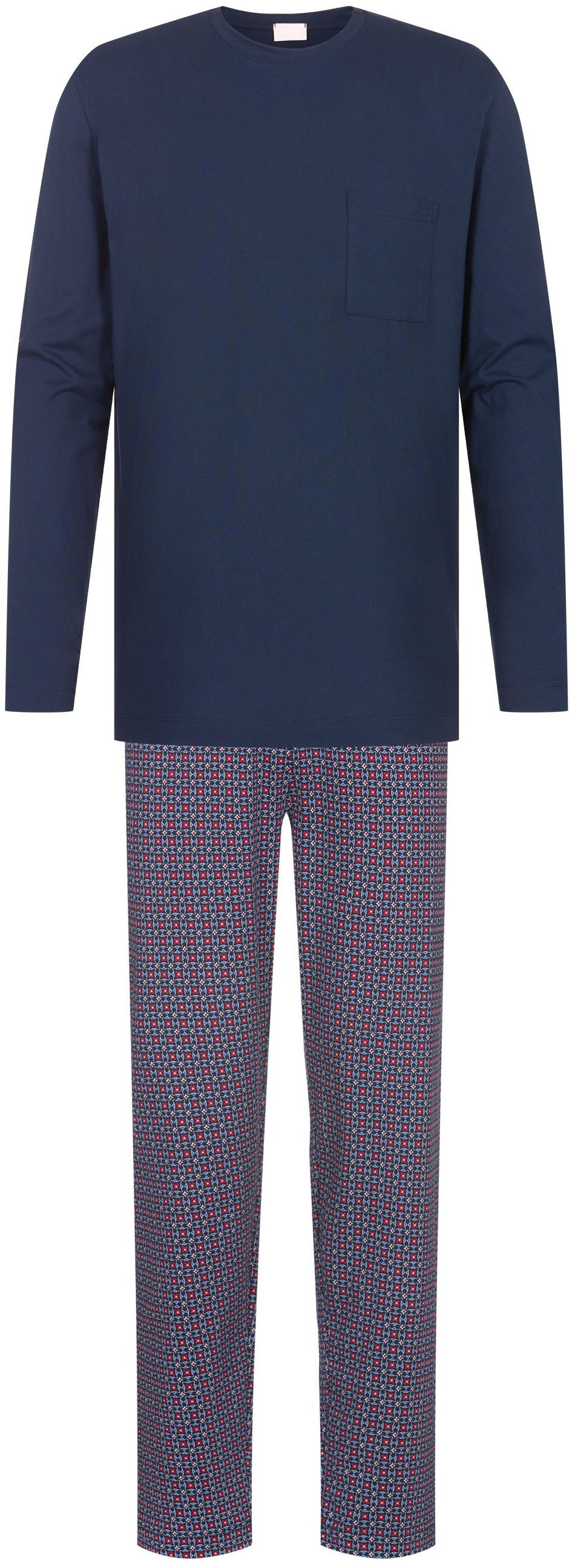 Mey Pyjama RED TILE Shirt met lange mouwen en borstzak