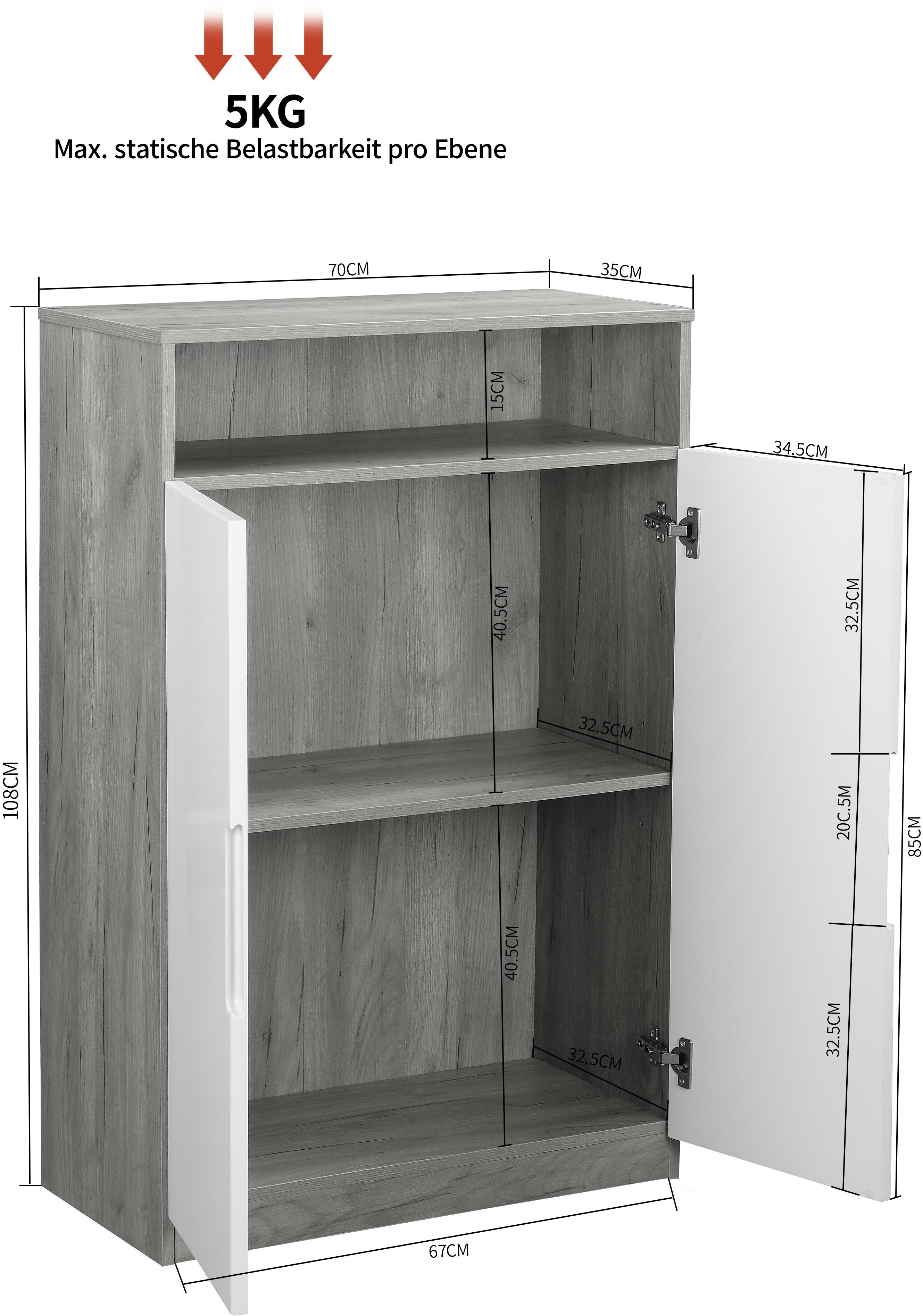 andas Archiefkast Lund met grepen en hoogglans fronten, mappenhoogte, breedte 70 cm