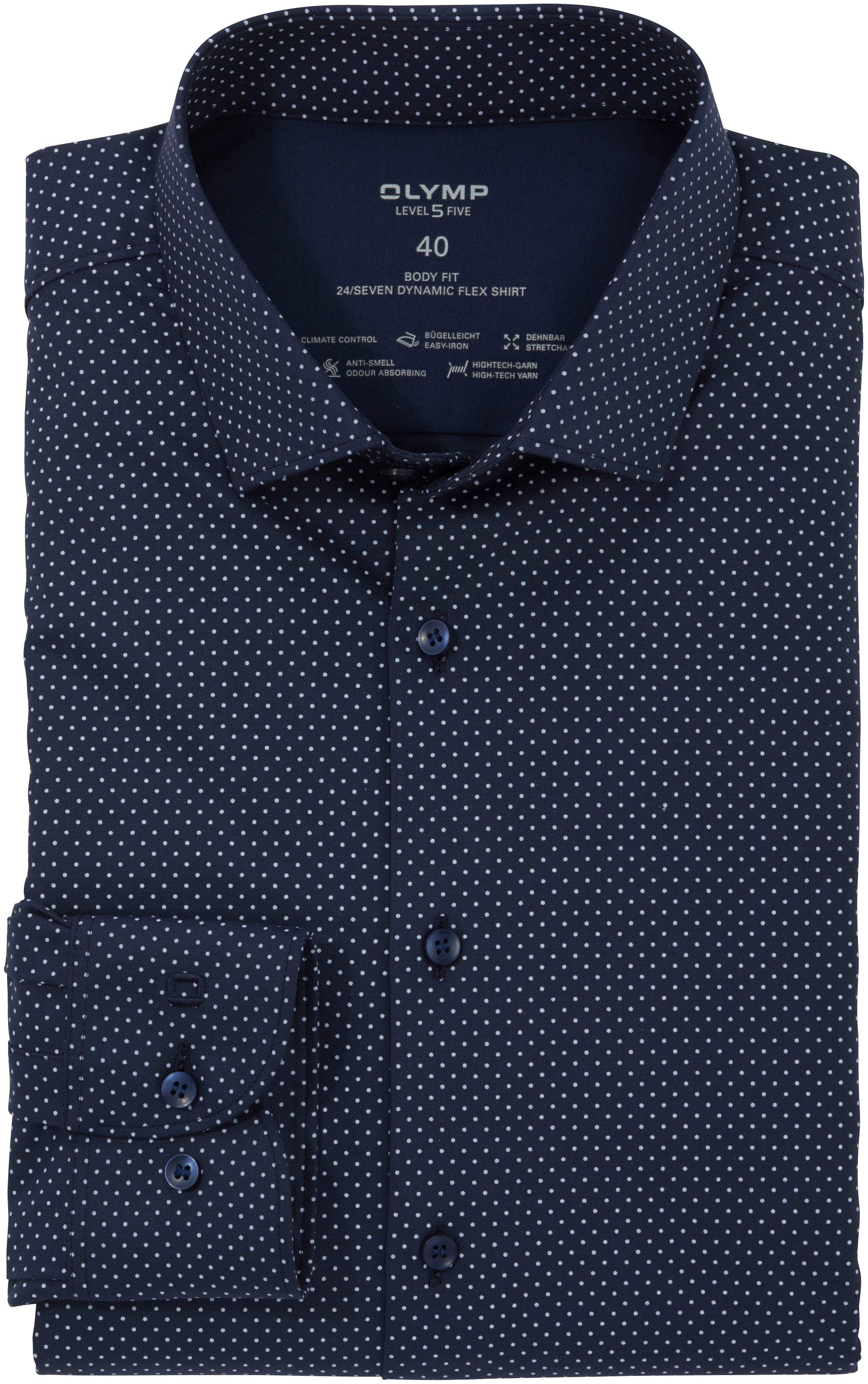 OLYMP Businessoverhemd Level Five 24/Seven body fit heren zakelijke overhemden maat 45 blauw