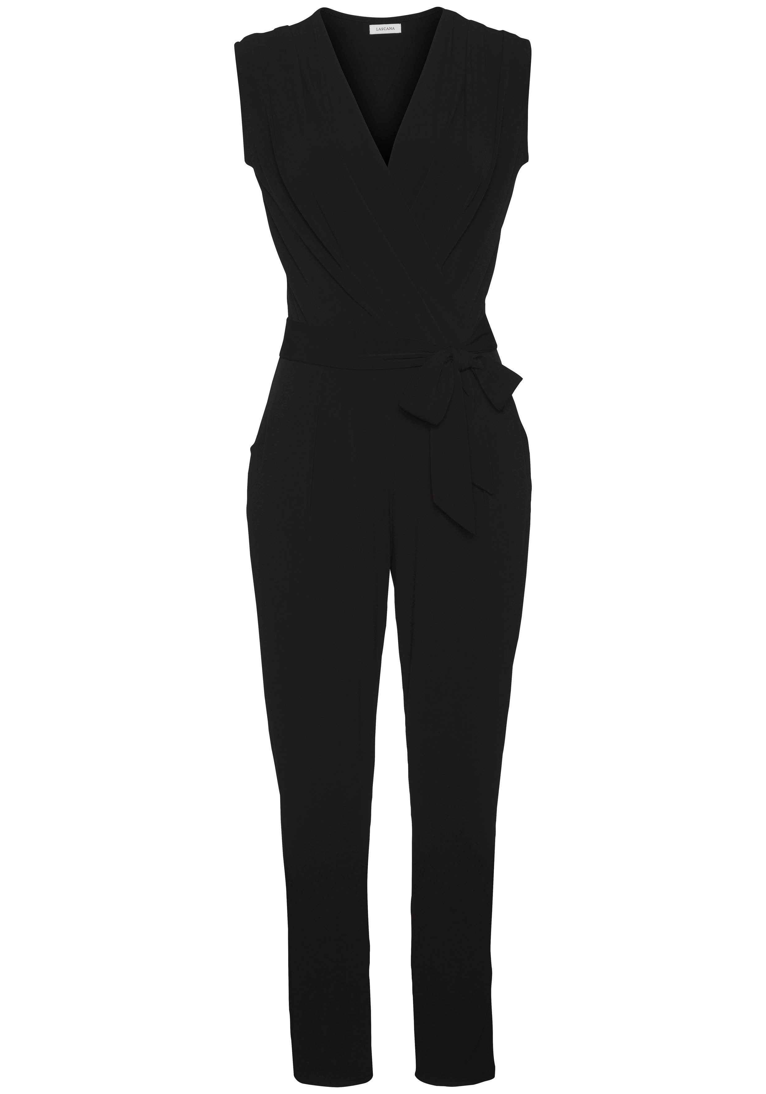 Lascana Jumpsuit van kreukvrije stof, elegante jumpsuit in wikkeloptiek, strijkvrij (Met een bindceintuur)