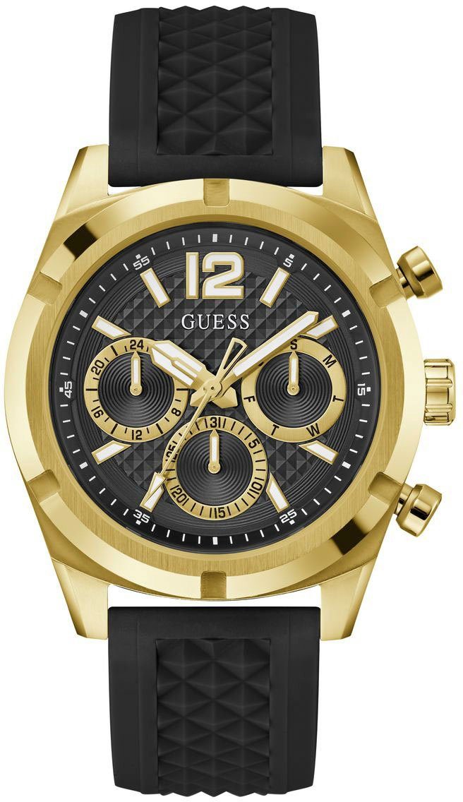Weerstand Multifunctioneel Zwart Goud Horloge Guess , Multicolor , Heren