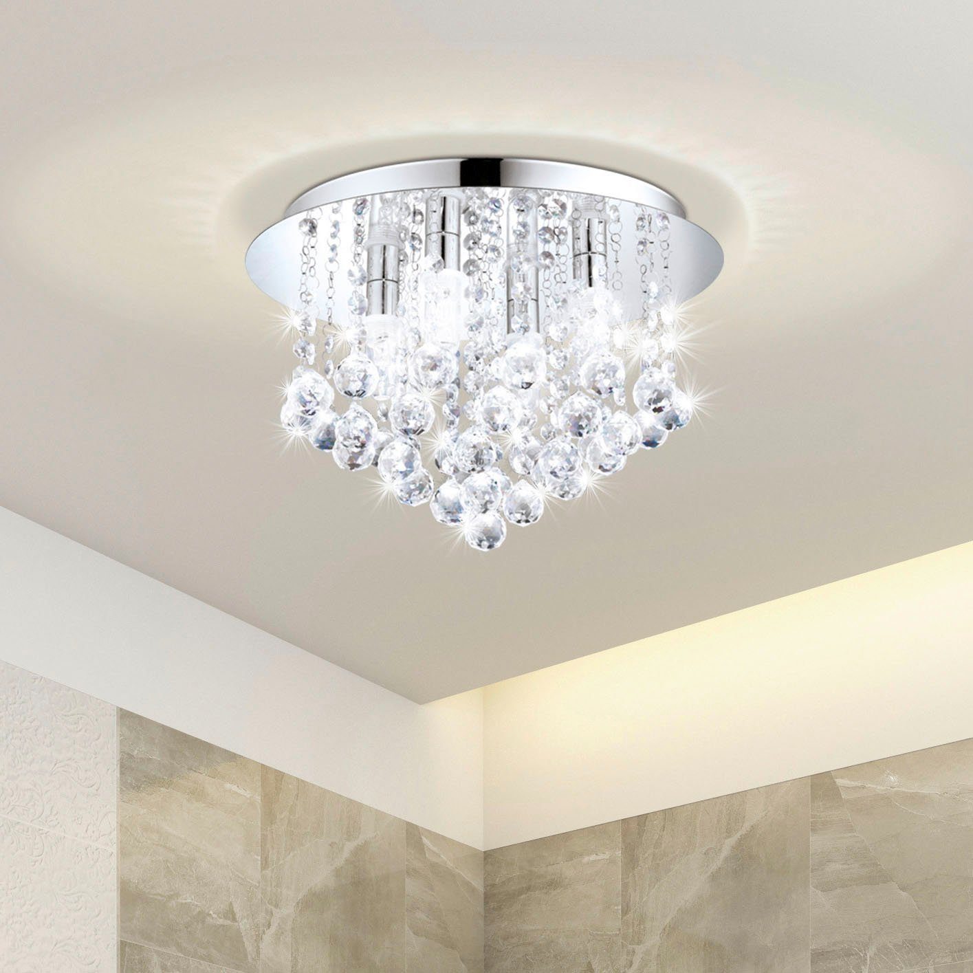 EGLO Led-plafondlamp ALMONTE chroom / ø35 x h23 cm / inclusief 4 x g9 (elk 2,5w) / spatwaterdicht