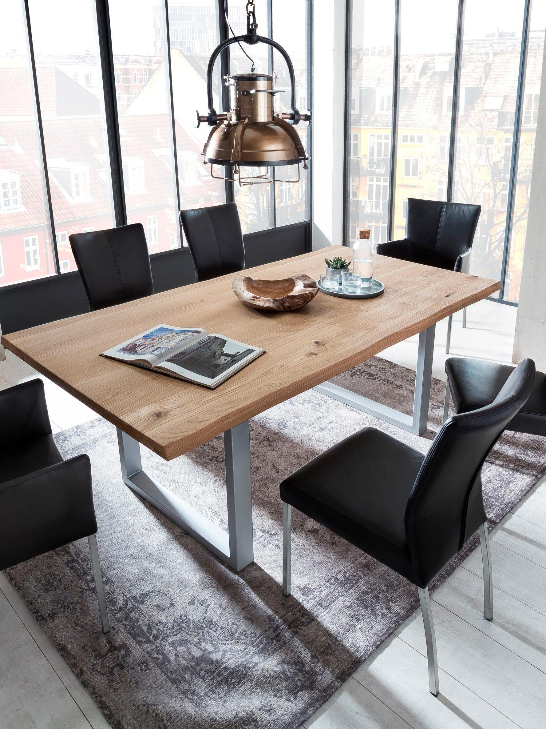 SIT Eettafel Tops&Tables met tafelblad van wildeiken, met boomstamrand, vintage eettafels beige