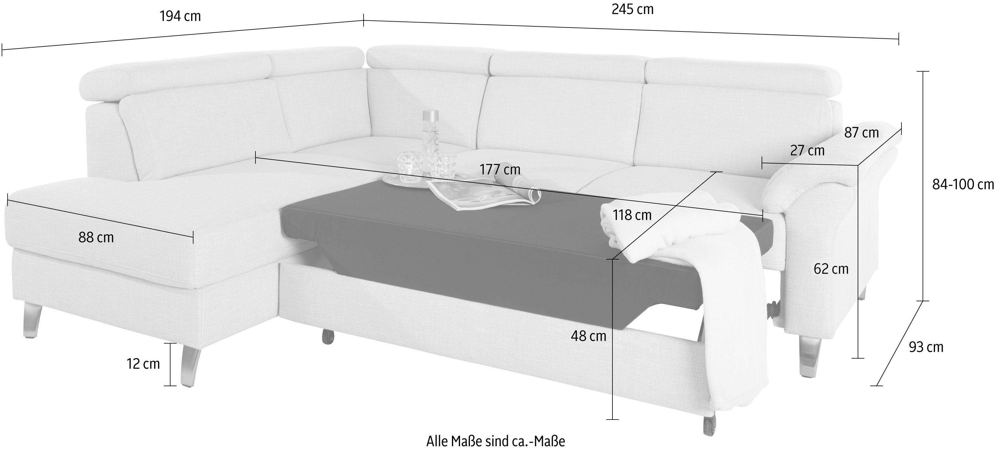 sit&more Hoekbank Arngast L-vorm met verstelbare hoofdsteun en binnenvering