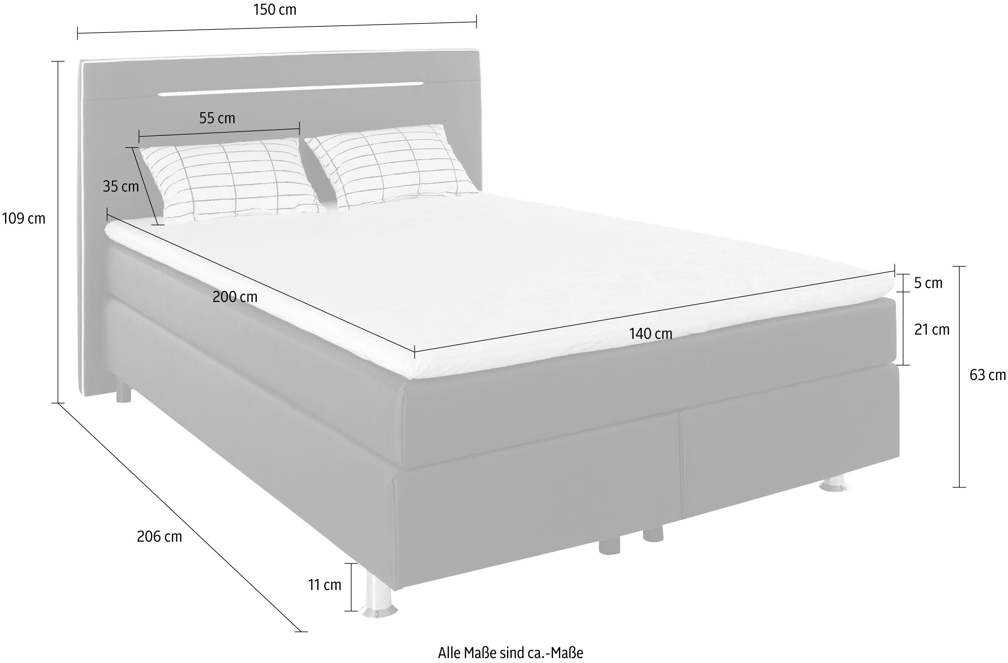 COLLECTION AB Boxspring London, inklusive Topper und Kissen, mit LED-Beleuchtung inclusief ledverlichting, topmatras en kussen